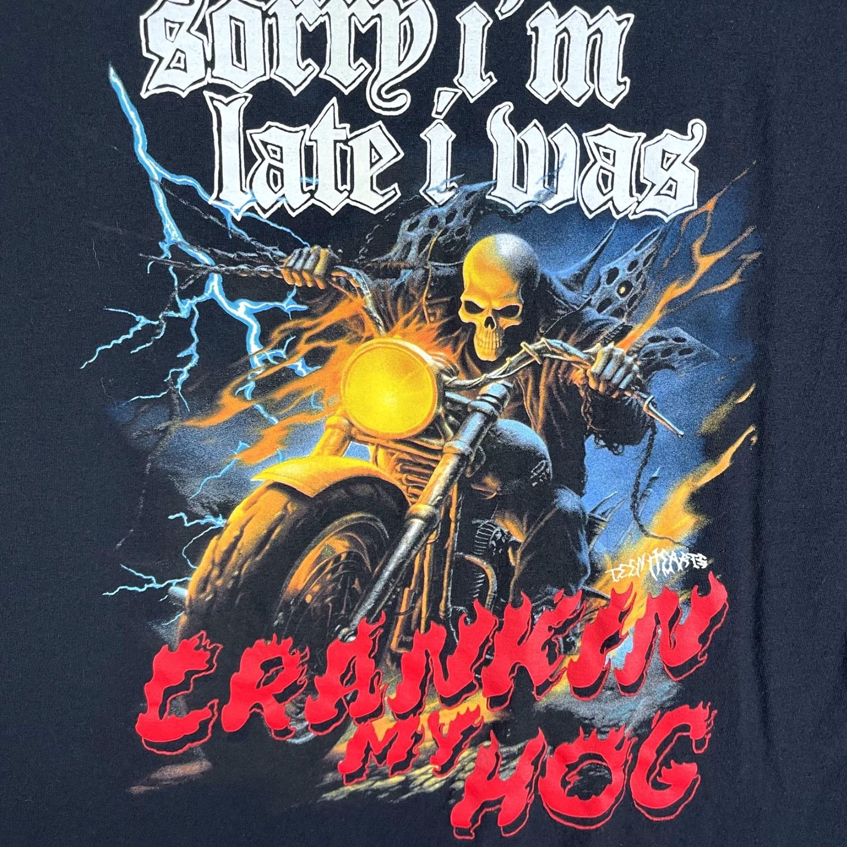 Vintage Teen Hearts Mens XL Black T-Shirt Biker Skull Motorcycle Graphic Tee Crankin My Hog Shirt Size US XL / EU 56 / 4 - 3 Thumbnail
