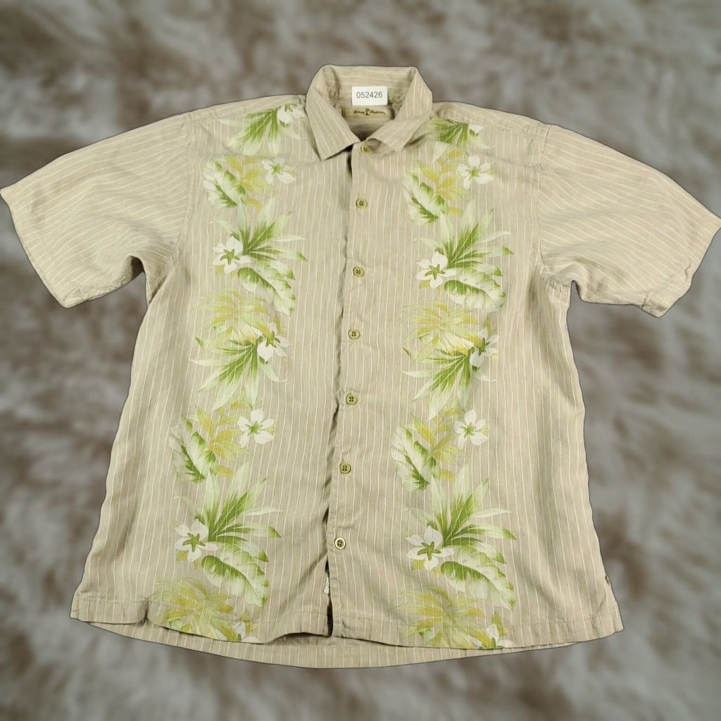 Tommy Bahama Tommy Bahama Shirt XL Beige Striped Hawaiian Button-Up Short Sleeve Mens Size US XL / EU 56 / 4 - 1 Thumbnail