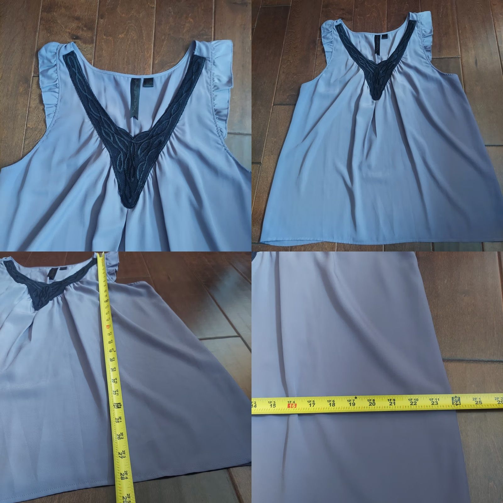 Brandblack Petticoat Alley Blouse - Blue Black Ruffle Sleeveless, L, Women, Polyester, Basic, Size L, Pre-owned, (Petticoat Alley) Size L / US 10 / IT 46 - 8 Thumbnail