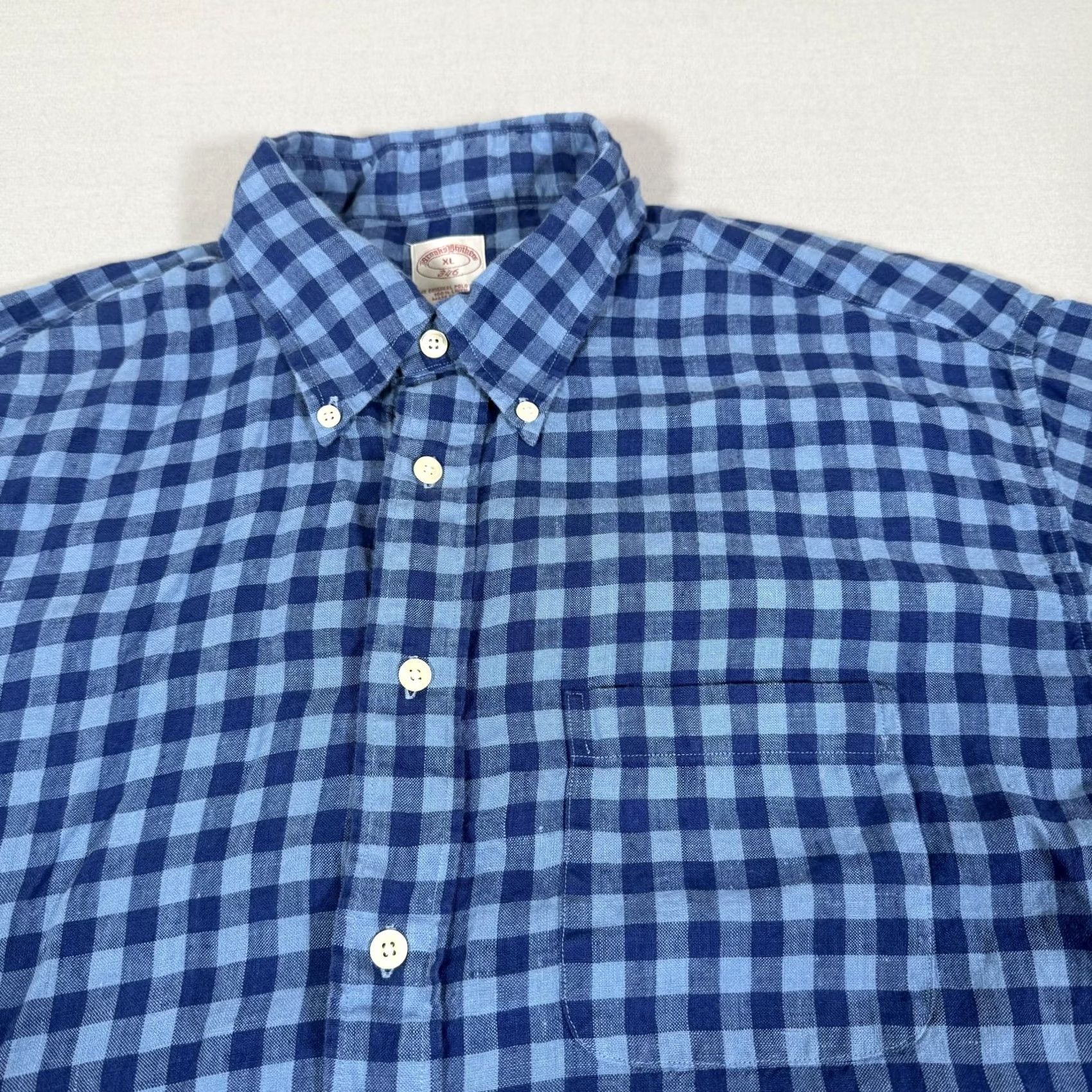 Brooks Brothers Brooks Brothers Shirt Mens XL Blue Gingham Check Linen Button Up Lightweight Short Sleeve Casual Button-Front Collared Size US XL / EU 56 / 4 - 3 Thumbnail