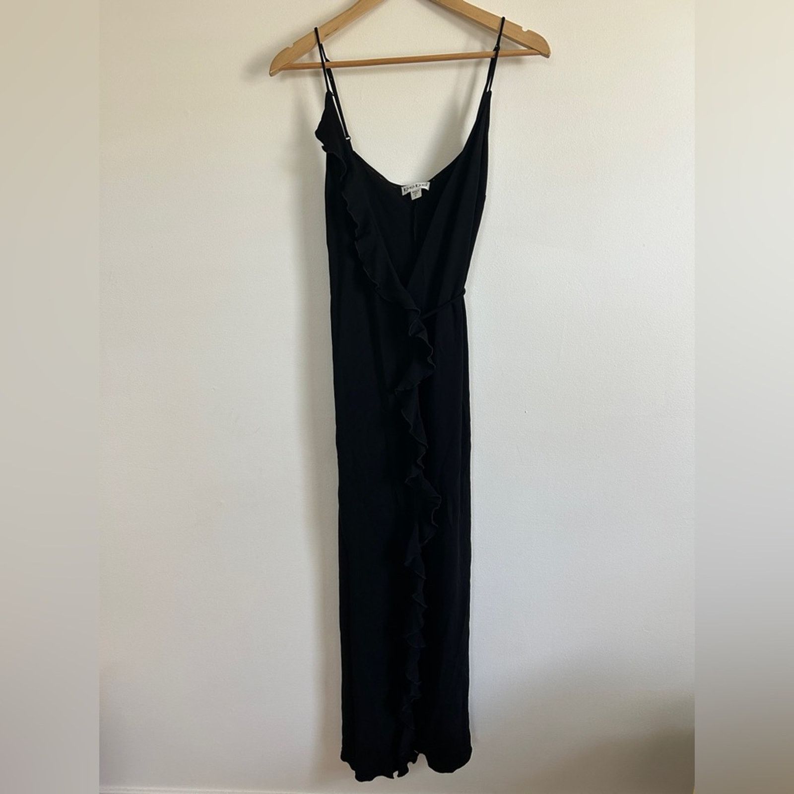 Bebe Vintage Bebe 90s/Y2K Black Ruffle Wrap Midi Dress Size M / US 6-8 / IT 42-44 - 1 Thumbnail