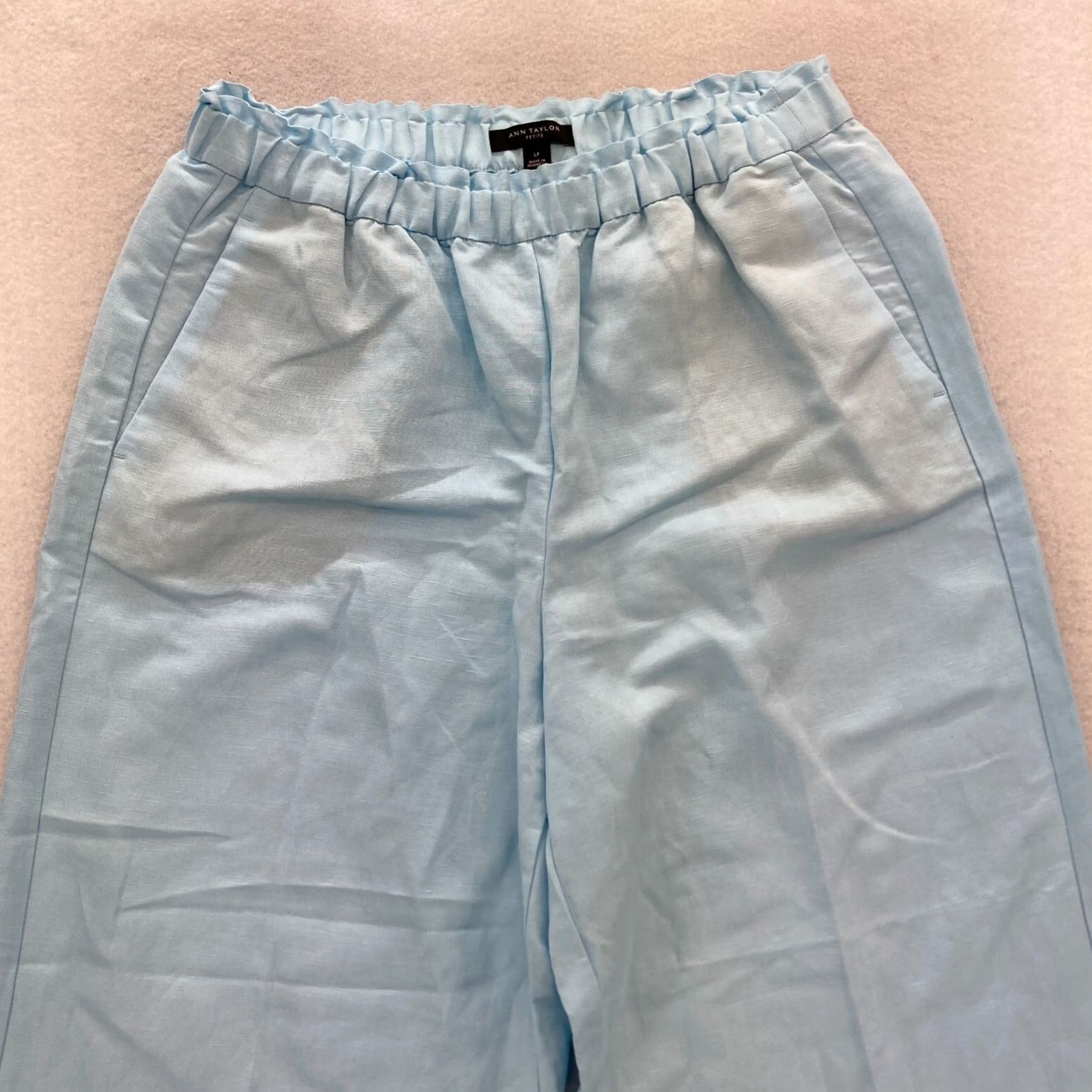 Ann Taylor Ann Taylor Pull On Wide Leg Crop Pants Women's Large Petite Blue Linen Beachy Size 24" / US 00 / IT 34 - 2 Thumbnail