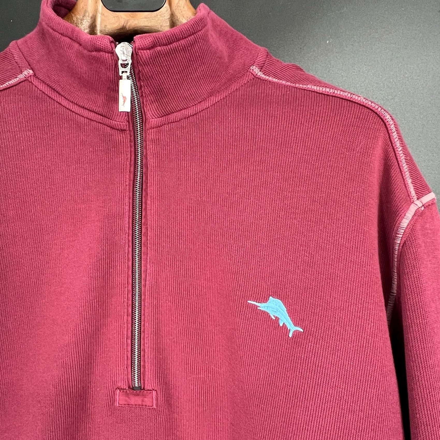 Tommy Bahama Tommy Bahama Sweater Mens LT Quarter Zip Pullover Cotton 1/4 Zip Logo Mock Neck Red Big & Tall SSW Size US L / EU 52-54 / 3 - 4 Thumbnail