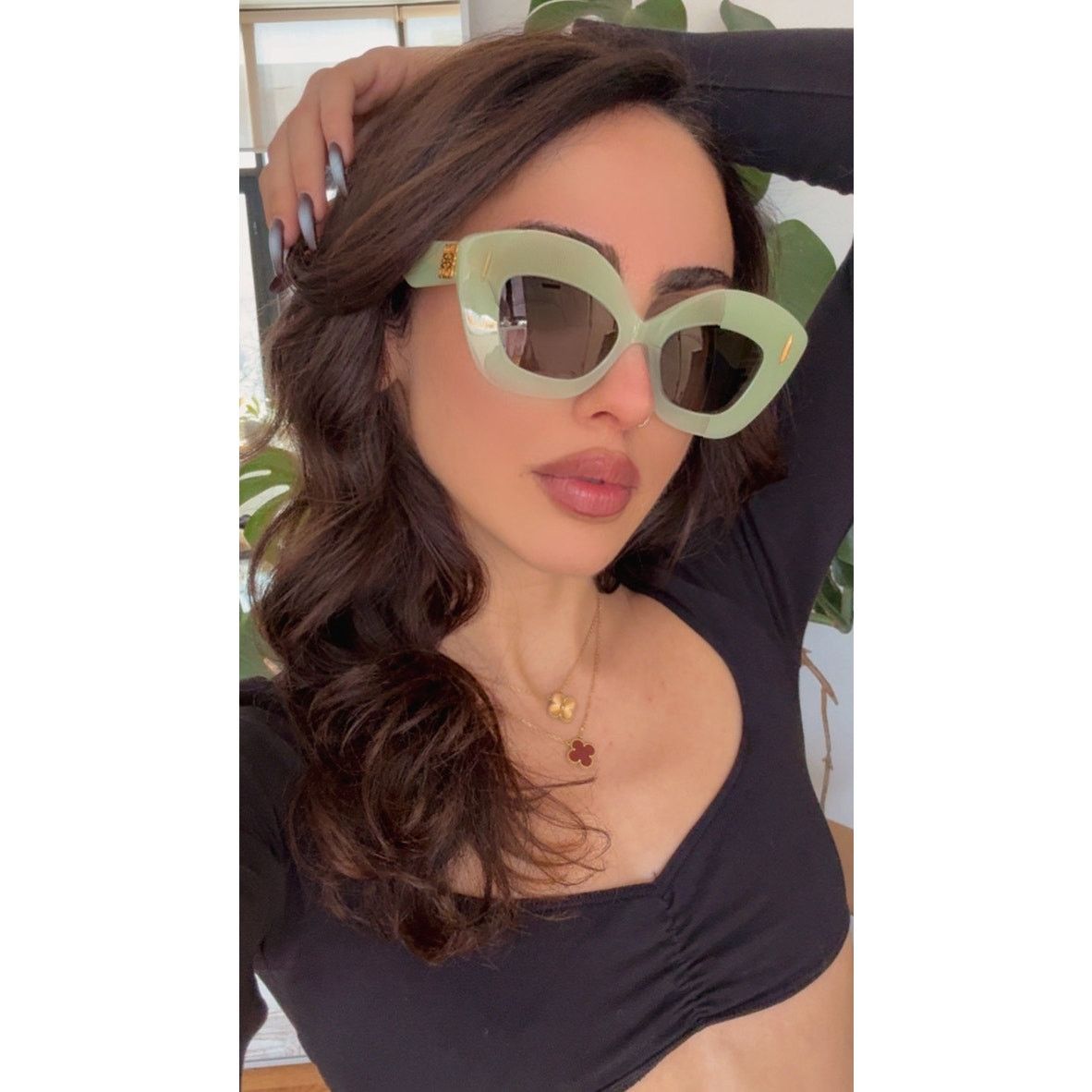 NEW Loewe LW40127I Anagram Thick Sunglasses in Green display picture 3