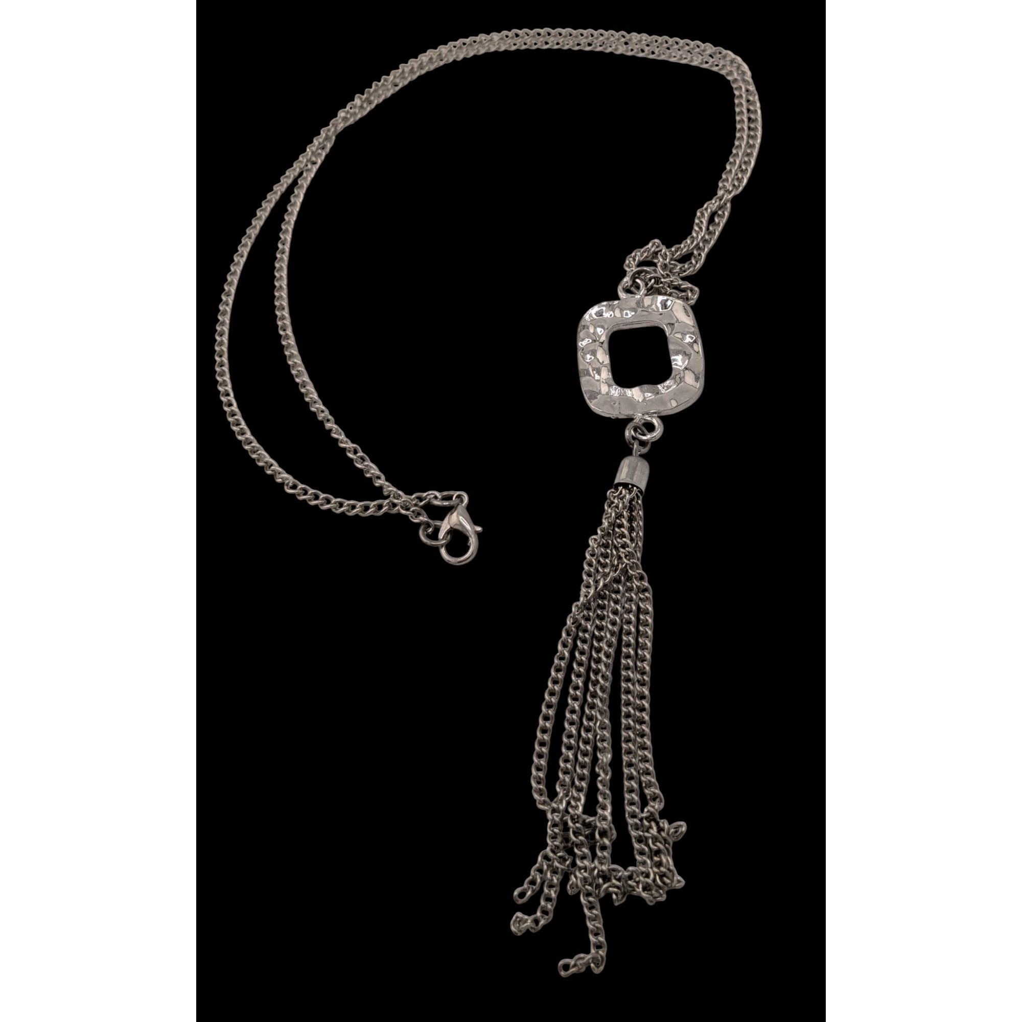 Other Brutalist Hammered Pendant Necklace With Tassel Accent Size ONE SIZE - 1 Thumbnail