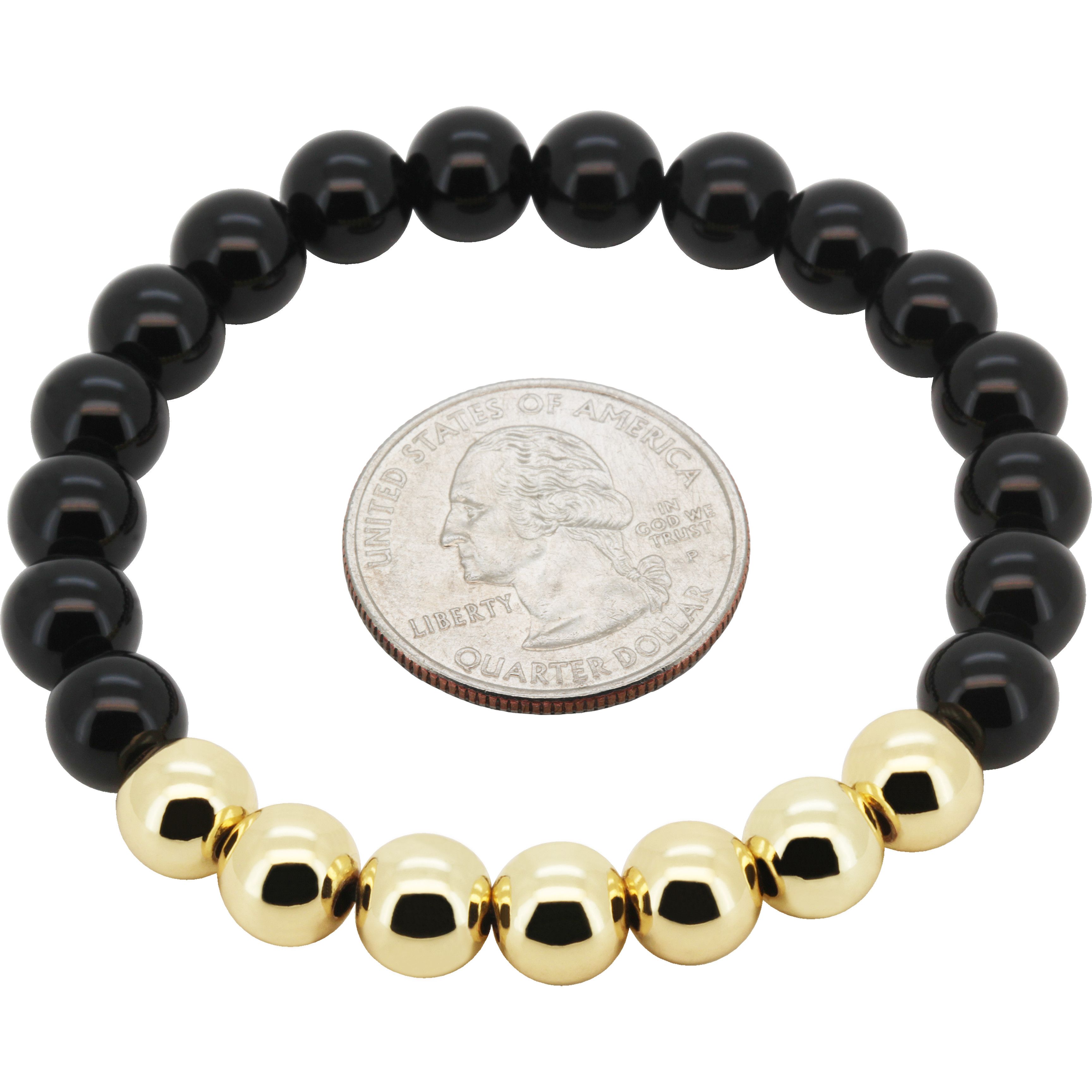 Other 14k GP 8mm Obsidian Gemstone Beaded Stretch Bracelet 7.5” Size ONE SIZE - 1 Preview
