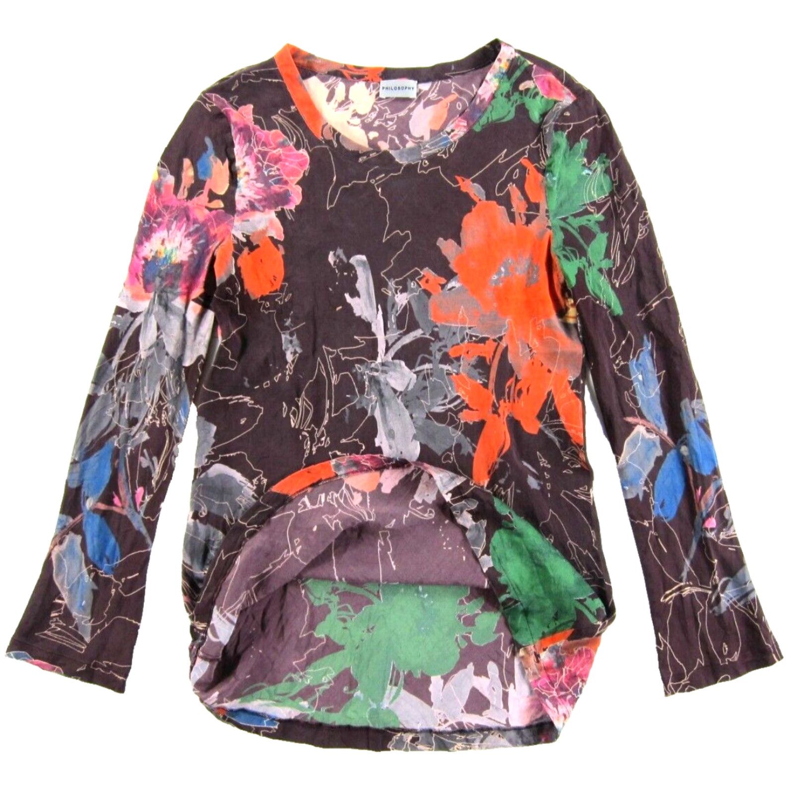 Vintage Philosophy Blouse Shirt 6 Purple 100% Silk Floral Long Sleeve Tunic Women Size M / US 6-8 / IT 42-44 - 5 Thumbnail