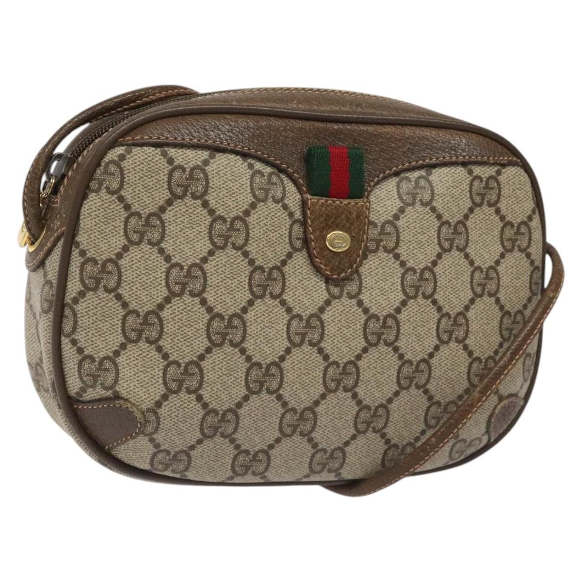 GUCCI GG Supreme Web Sherry Line Shoulder Bag Pvc Beige Red