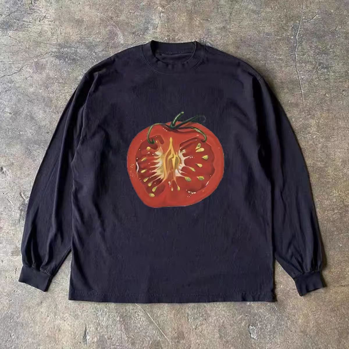 Vintage Black casual retro tomato print long-sleeved t-shirt Size US L / EU 52-54 / 3 - 1 Thumbnail
