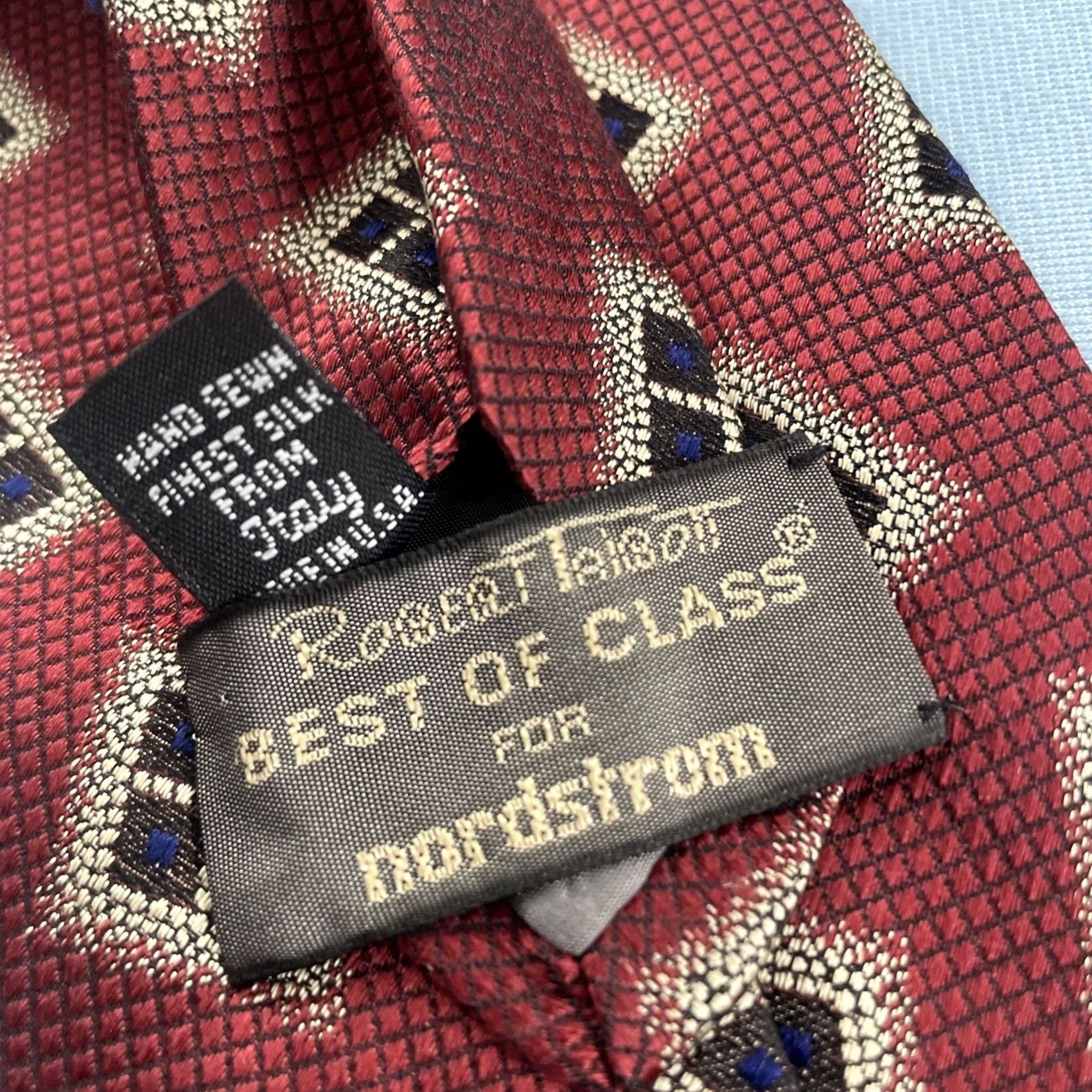 Robert Talbott VINTAGE Robert Talbott Best of Class tie Wove Deco Dot Window Neat Red Gray USA 4x58 Capsule Wide Necktie Size ONE SIZE - 4 Thumbnail