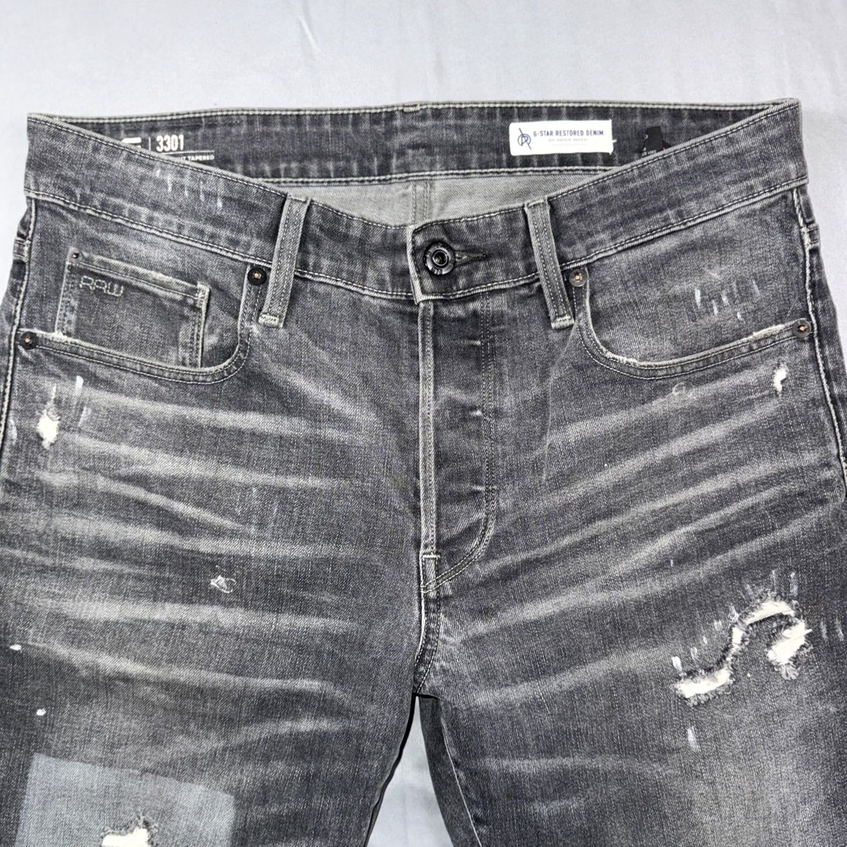 Vintage G-Star 3301 Jeans Mens 32x32 Gray Distressed Denim Slim Straight Tapered Pockets 3301 RAW 3301 Straight Tapered Chara Wash Size US 32 / EU 48 - 6 Thumbnail