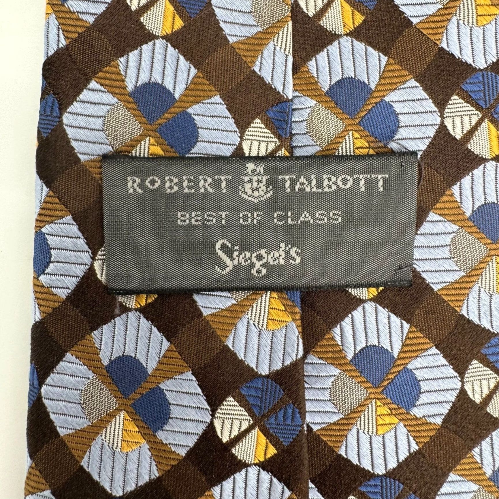 Robert Talbott VINTAGE Robert Talbott Best Of Class Handsewn Silk Tie Brown Blue Geometric Pattern USA Size ONE SIZE - 2 Thumbnail