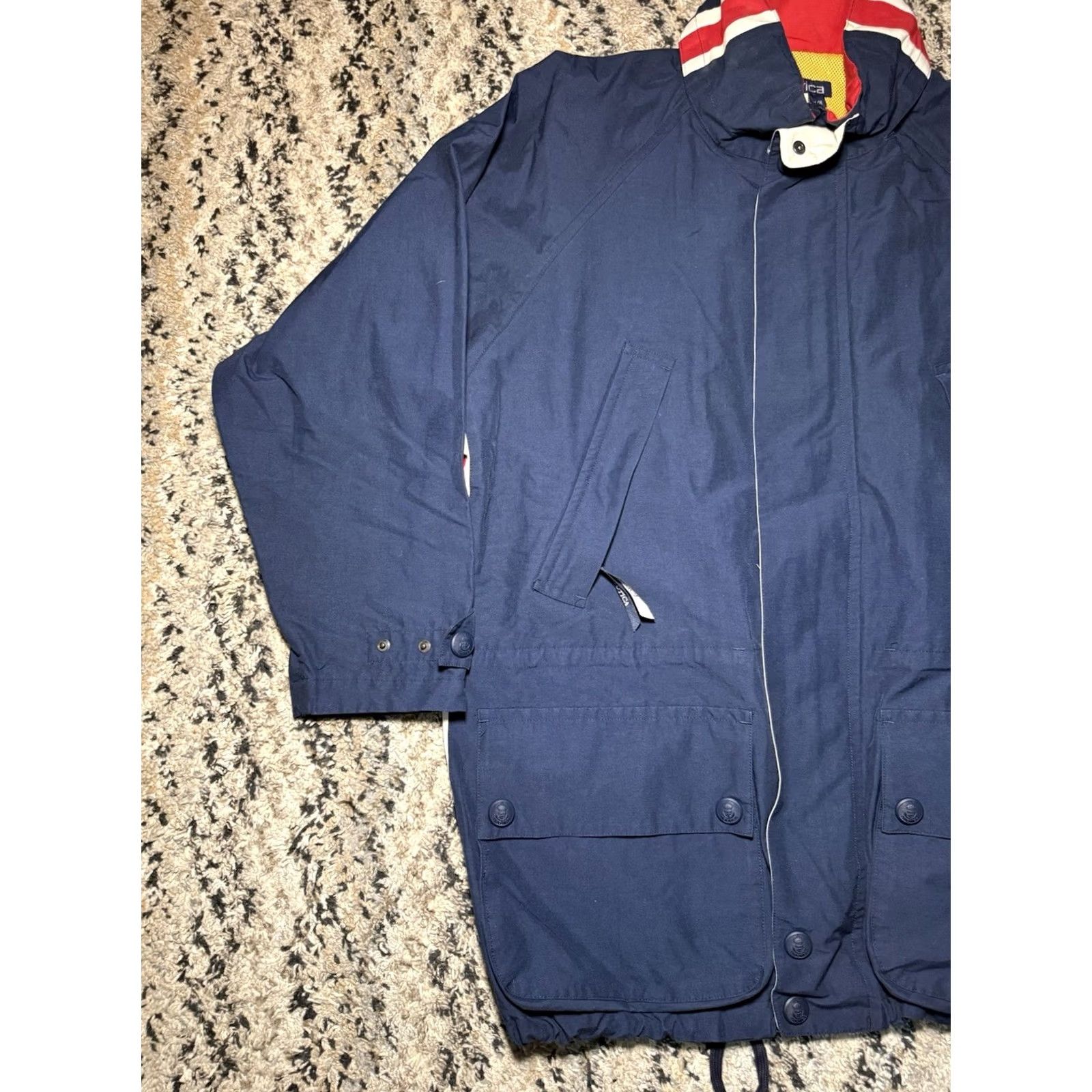 Nautica VINTAGE Nautica Hydro PERFORMANCE Waterproof Sail Boating Fish Jacket Coat Navy Mens M Blue Waterproof Water Resistant Hood Hidden Many pockets 90s Size US M / EU 48-50 / 2 - 3 Thumbnail