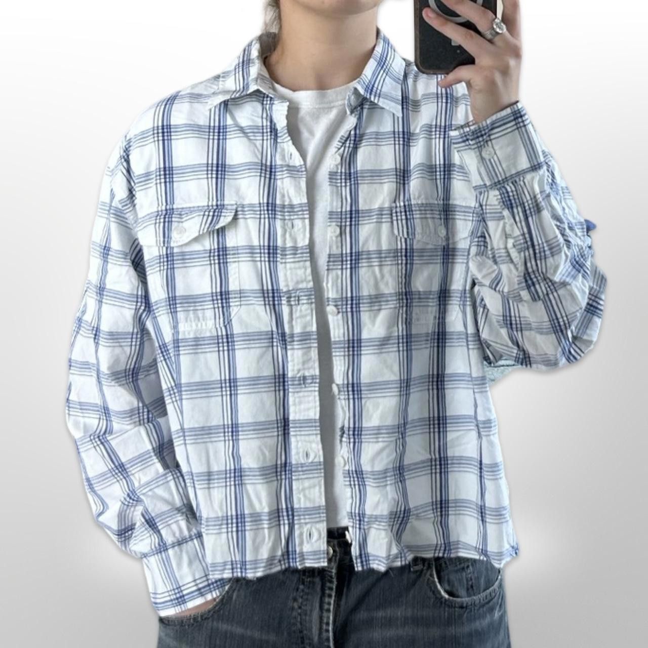 Old Navy × Vintage Vintage Oversized Cropped Checkered Long Sleeve Button Up Size US M / EU 48-50 / 2 - 1 Thumbnail