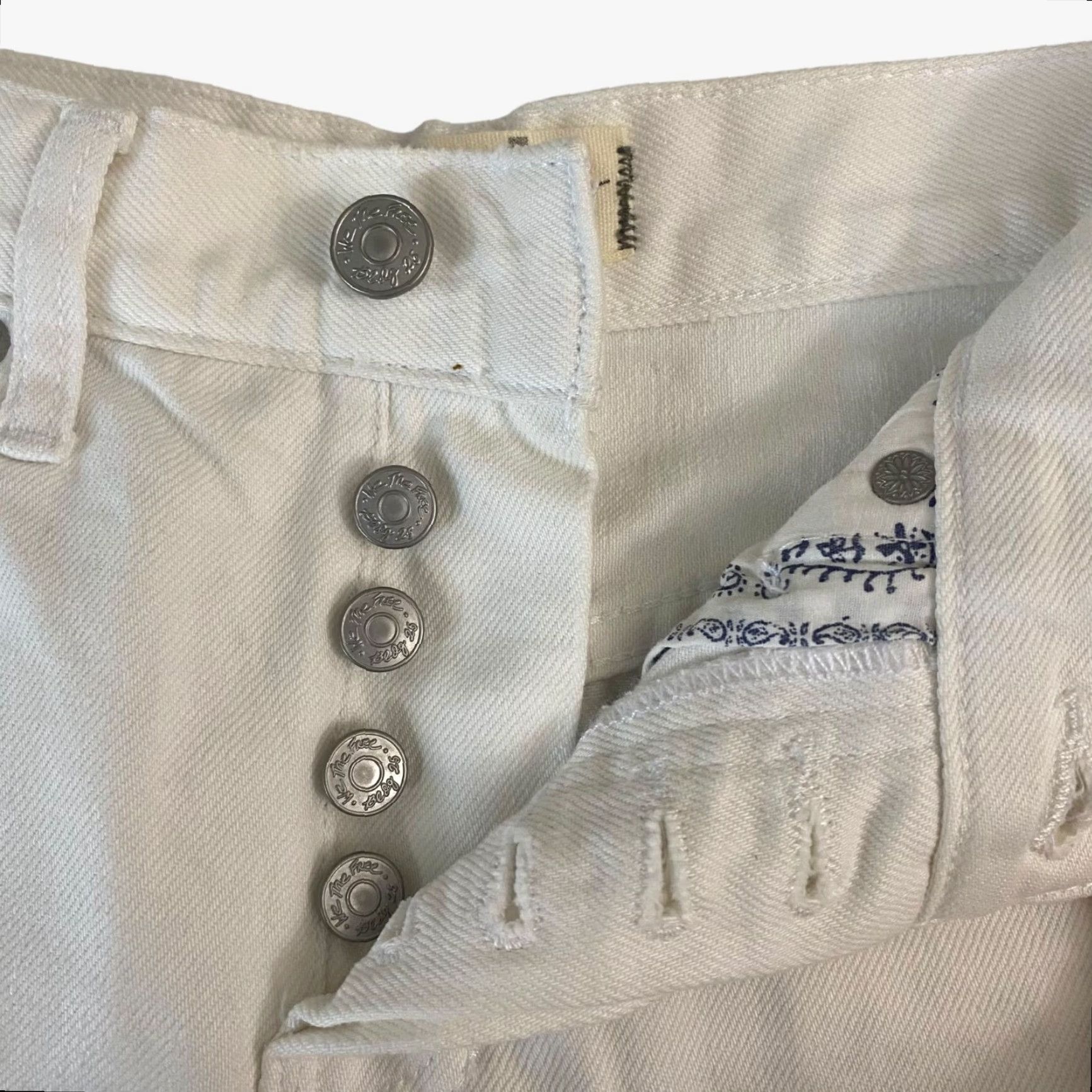Free People Free People We The Free Jean Shorts Womens 24 White Distressed Raw Hem Cut-Off Button Closure 5-Pocket Denim 100% Cotton Womens Size 42" / US 20 - 5 Thumbnail
