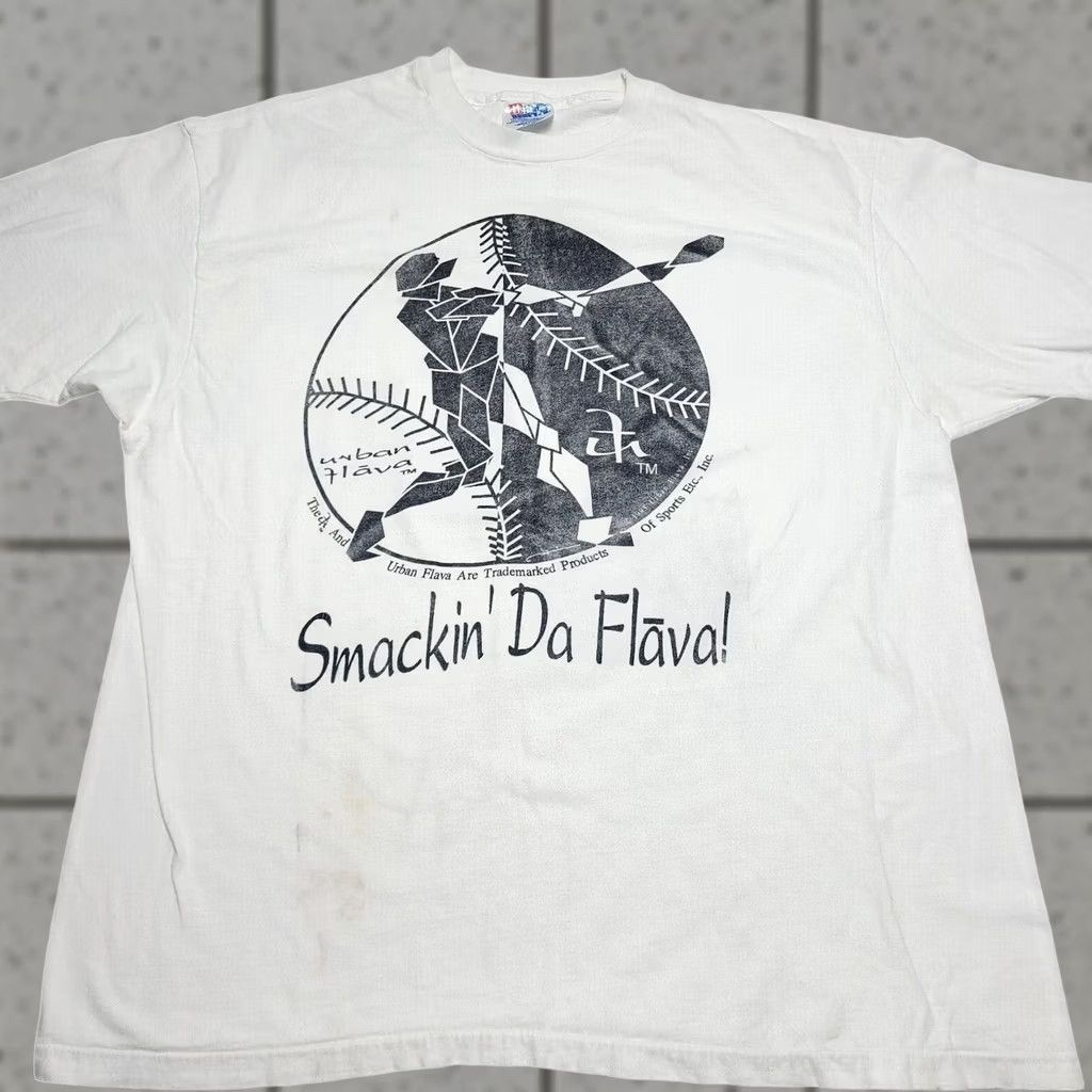 Hanes VINTAGE Urban Flava Baseball T-Shirt Sports 90s Men XL Double-Sided Crew Neck Short Sleeve White Men's T-Shirt 1990s Size US XL / EU 56 / 4 - 1 Thumbnail