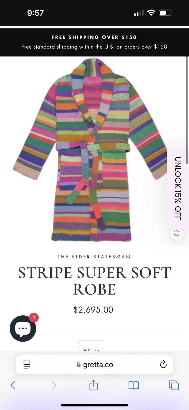 The Elder Statesman STRIPE SUPER SOFT ROBE Size US M / EU 48-50 / 2 - 4 Thumbnail