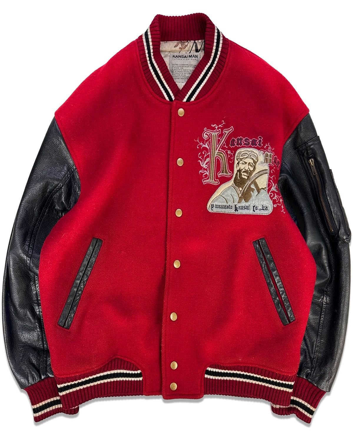 Kansai Yamamoto 90s Kansai Yamamoto SS100 Leather Embroidered Varsity Jacket Size US L / EU 52-54 / 3 - 4 Thumbnail