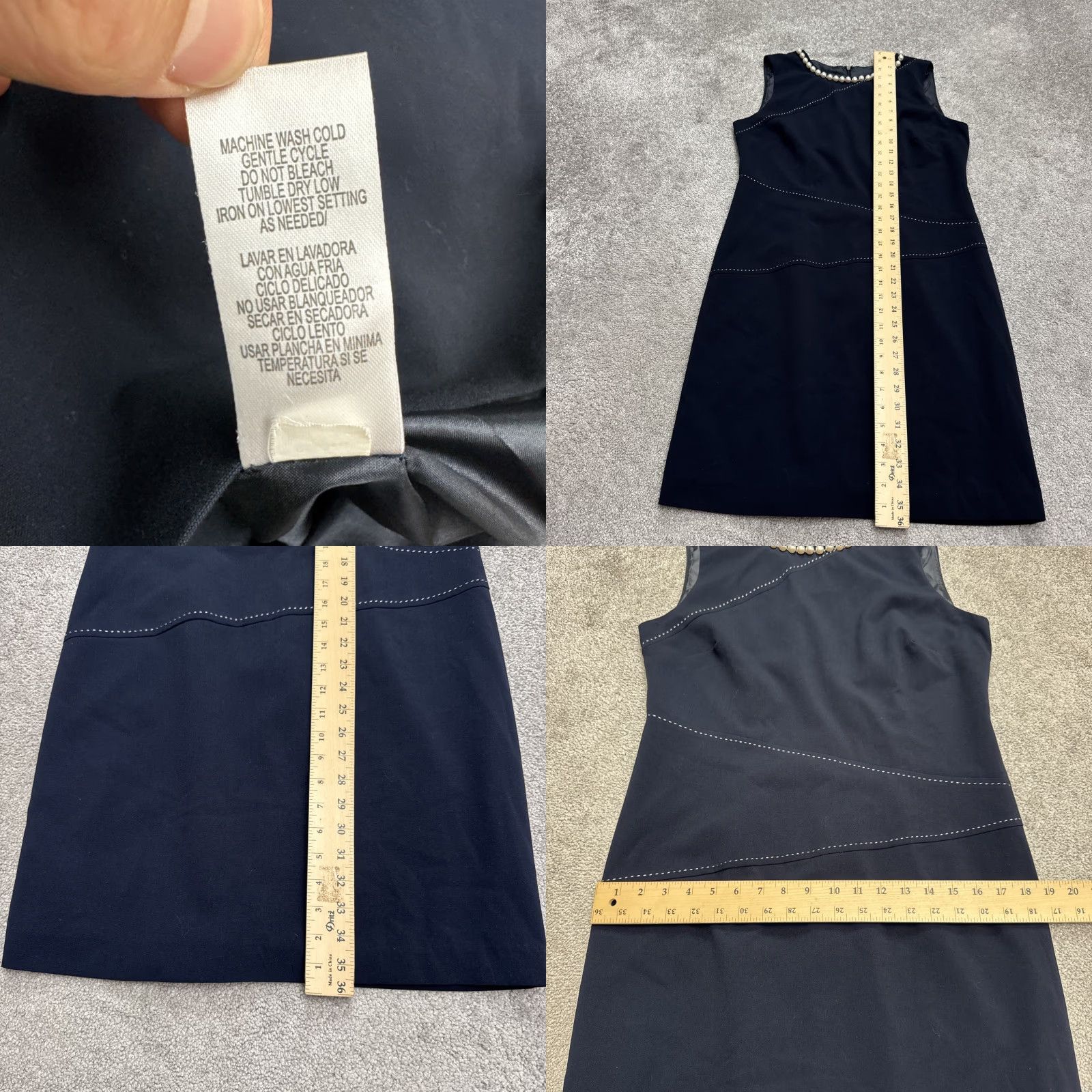 Vintage Tahari Dress Womens 10 Navy Blue Pearl Sleeveless Sheath Classic Workwear Career Size L / US 10 / IT 46 - 8 Thumbnail