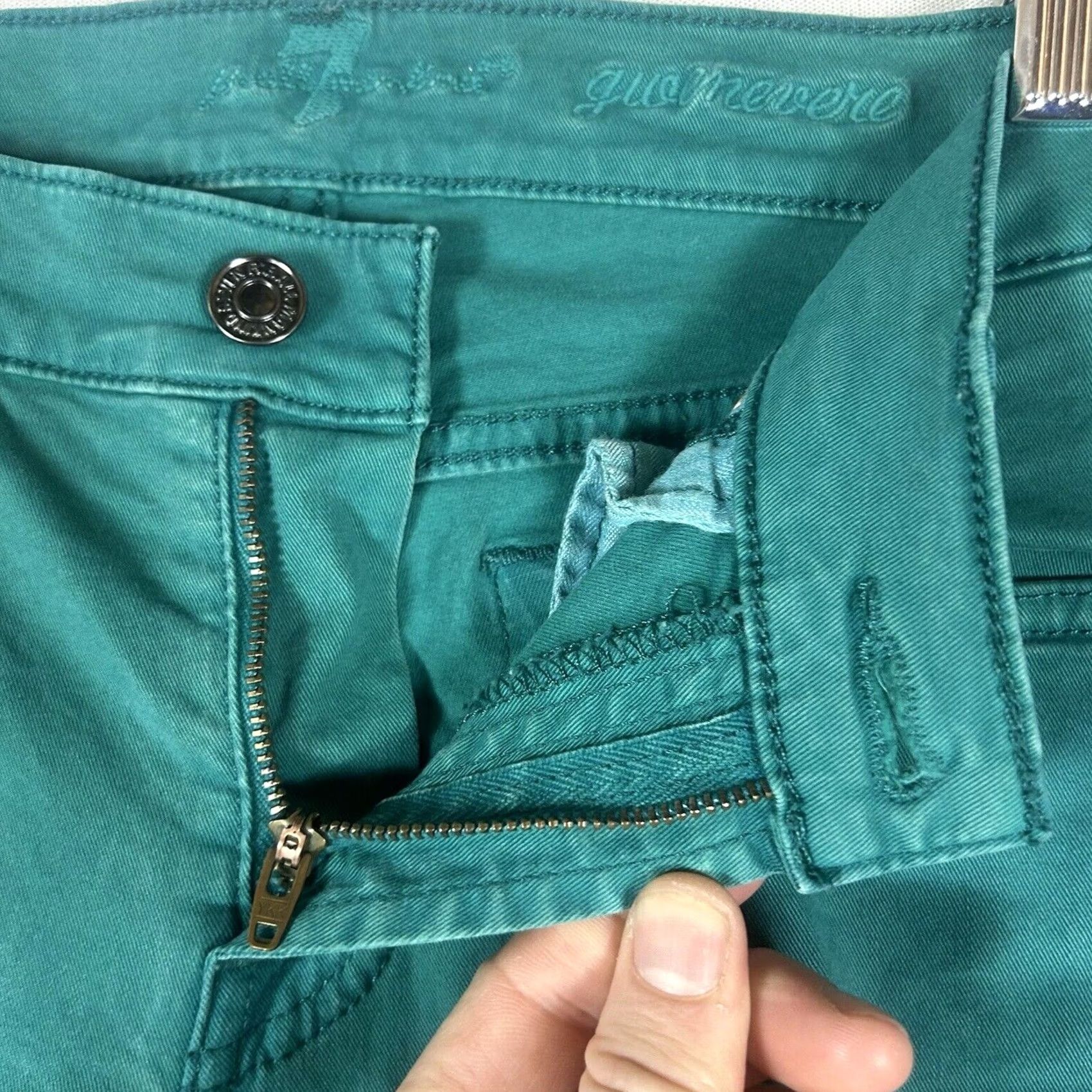 7 For All Mankind 7 For All Mankind Jeans Women's 28 Green Slim Pockets Denim Straight Leg 5-Pocket Design Vintage No Size 28" / US 6 / IT 42 - 4 Thumbnail