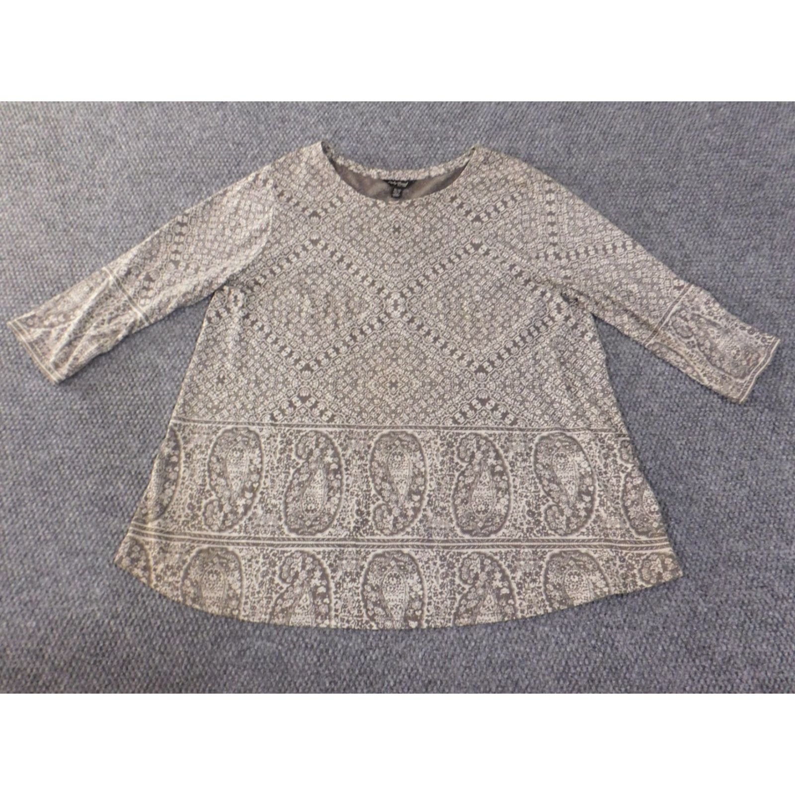 Lucky Brand Lucky Brand Blouse Shirt Women 1X Brown Geometric Knit Cotton Modal Long Sleeve Round Neck Casual Stretch Plus Size Adults Womens Size XL / US 12-14 / IT 48-50 - 2 Thumbnail