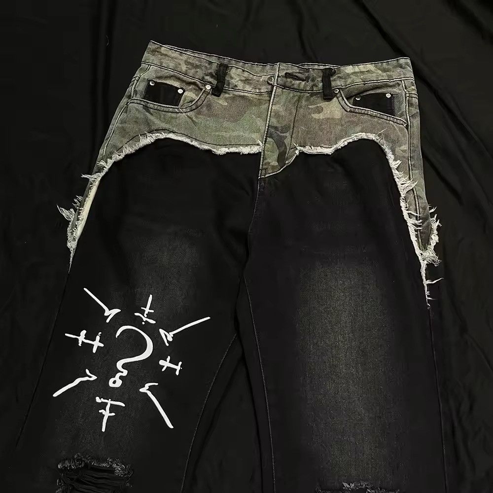 Jean Embroidery Washed Vintage Patchwork Camo Boot Cut Jeans Size US 30 / EU 46 - 4 Thumbnail