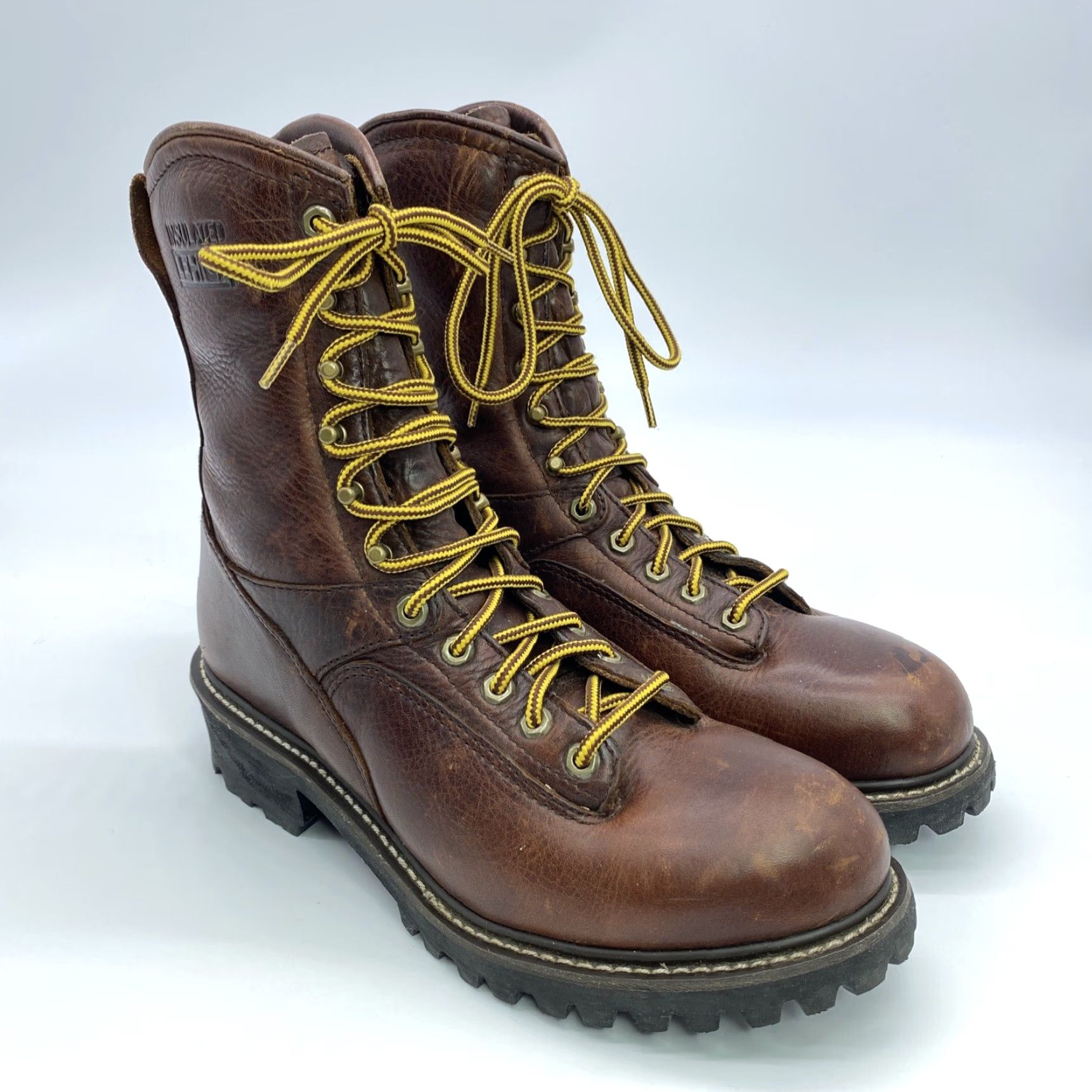 Vintage LEHIGH INSULATED TALL LINEMEN BOOTS STEEL TOE WORKBOOTS ANSI Z71 10W Leather Brown Lace Up Men Boots Size US 10 / EU 43 - 2 Thumbnail