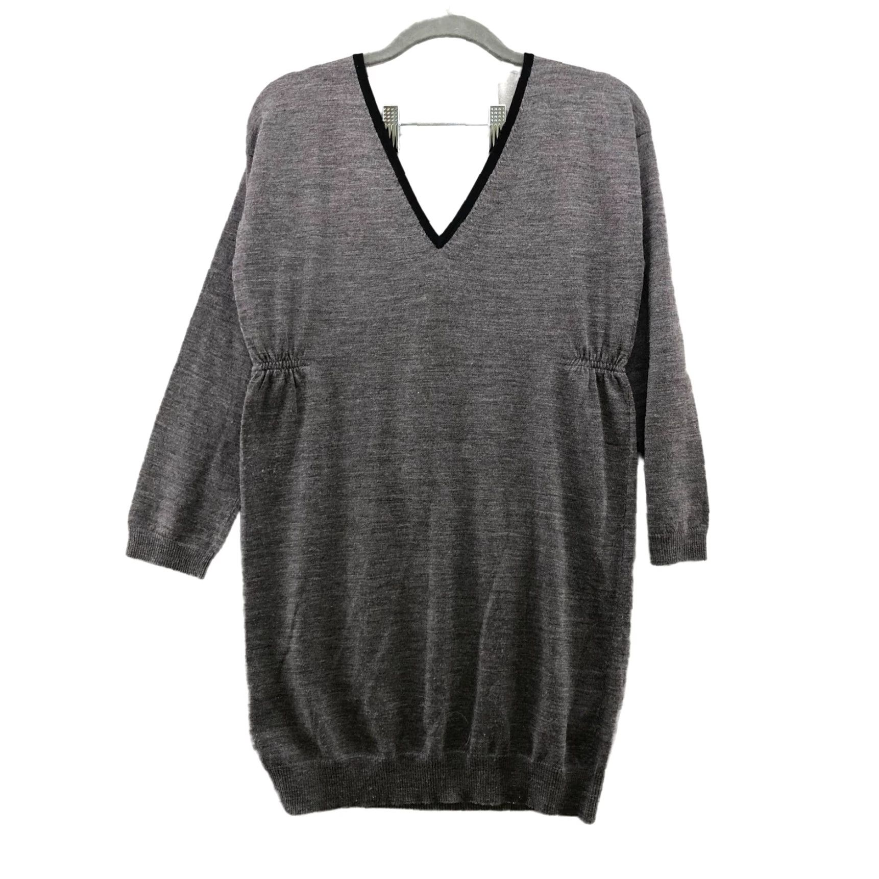 Vintage Soun 100% Wool Tunic Sweater Womens Medium M Gray Bow Front V-neck Pullover Size M / US 6-8 / IT 42-44 - 2 Thumbnail