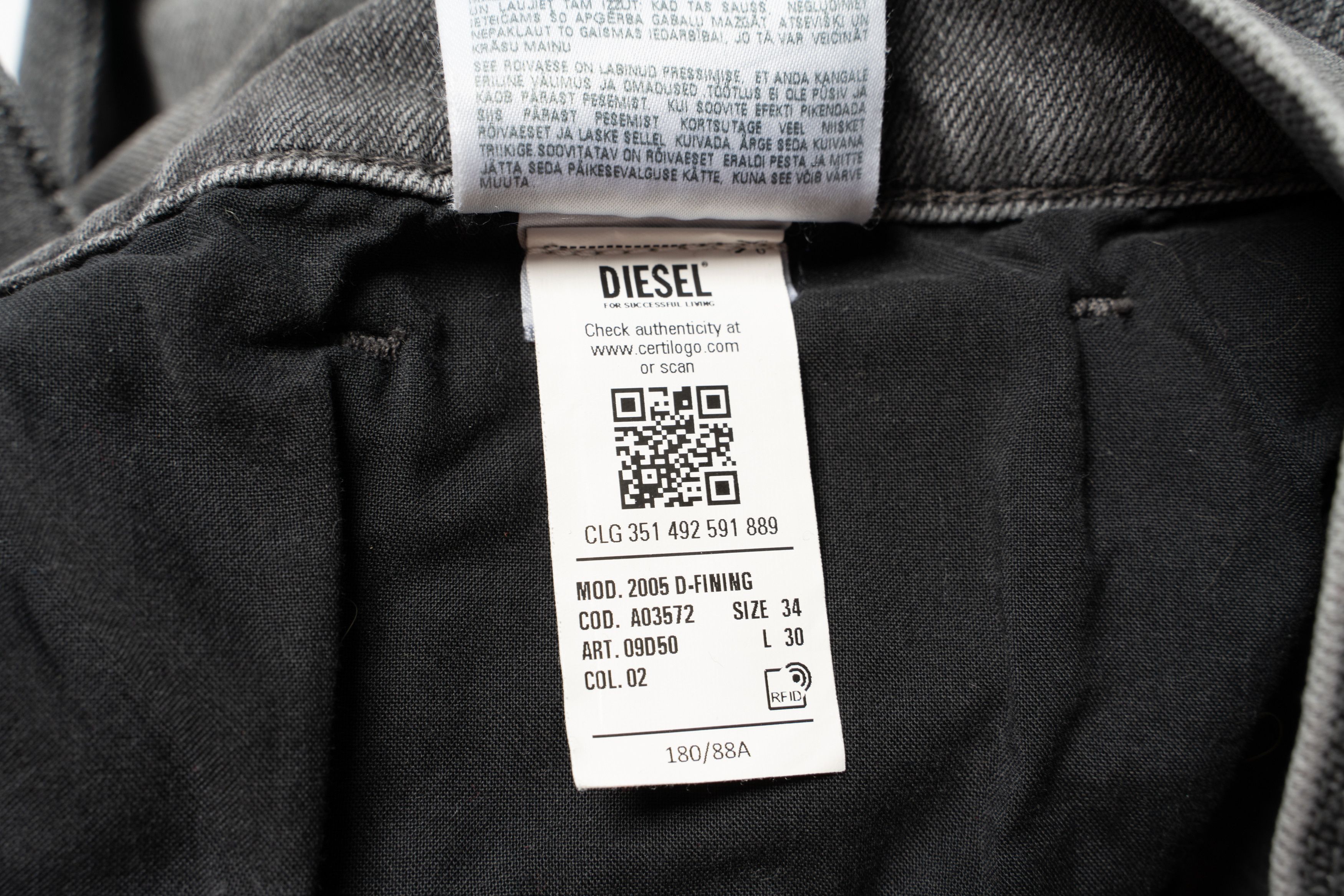 Diesel 🔵DIESEL D-FINING Stretch Tapered Grey Jeans Size US 34 / EU 50 - 9 Thumbnail