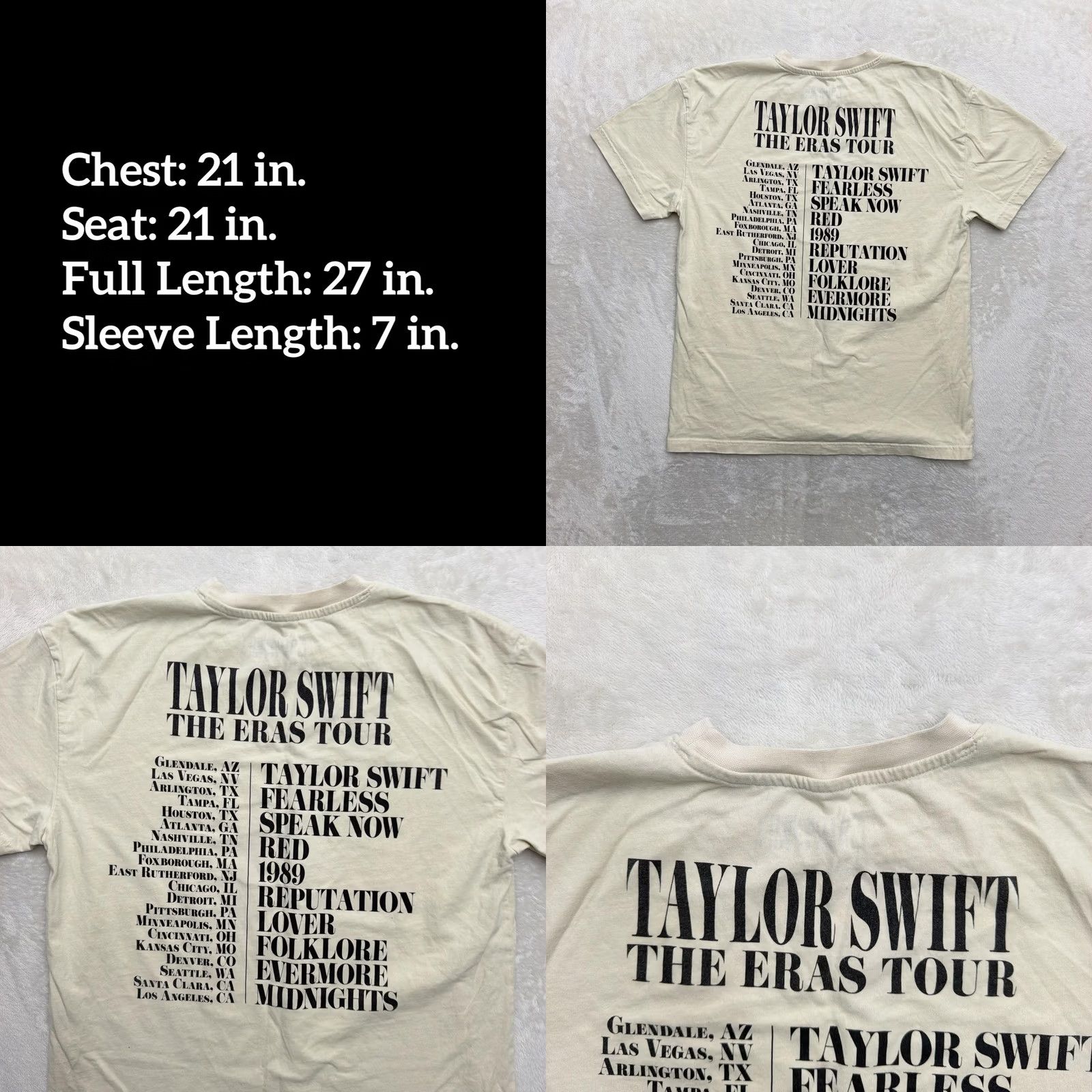 Vintage Taylor Swift Eras Tour Shirt Mens Medium White Tee Graphic Print Concert Dual Sided Crew Neck T-Shirt Size US M / EU 48-50 / 2 - 8 Thumbnail