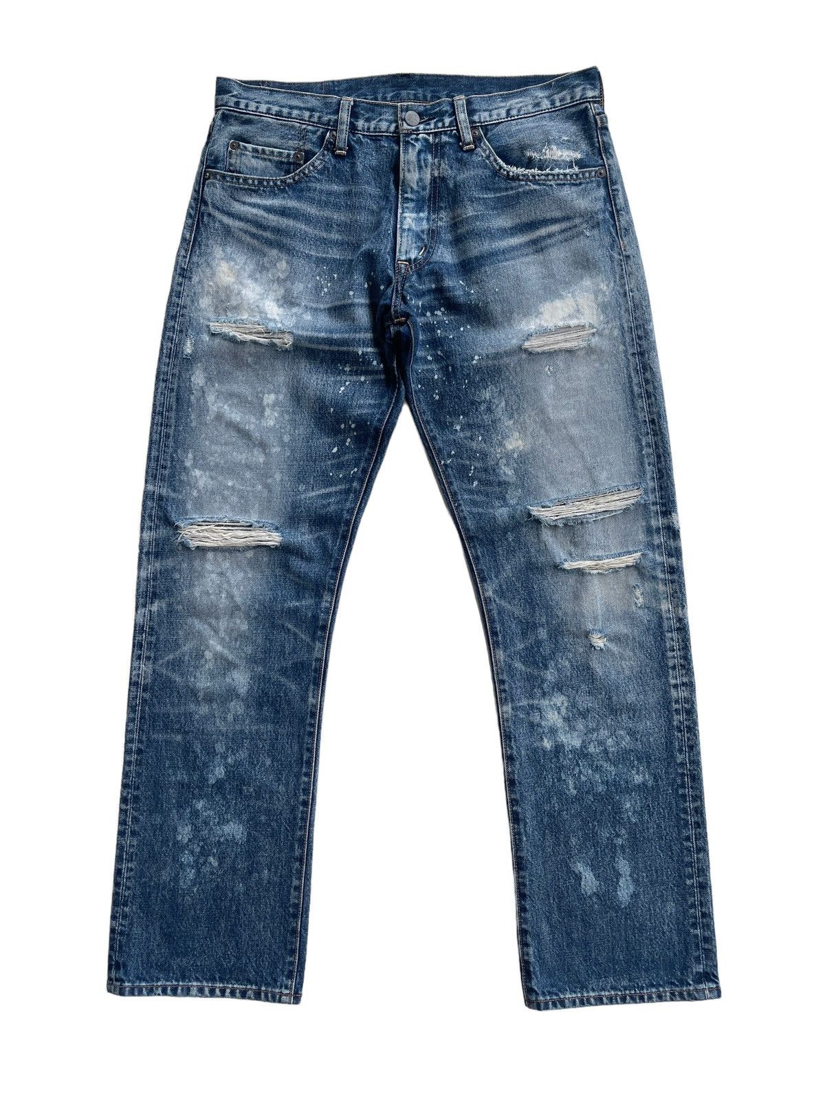 image of Rna.inc Japanese Splatter Distressed Denim in Blue Denim, Men's (Size 32)