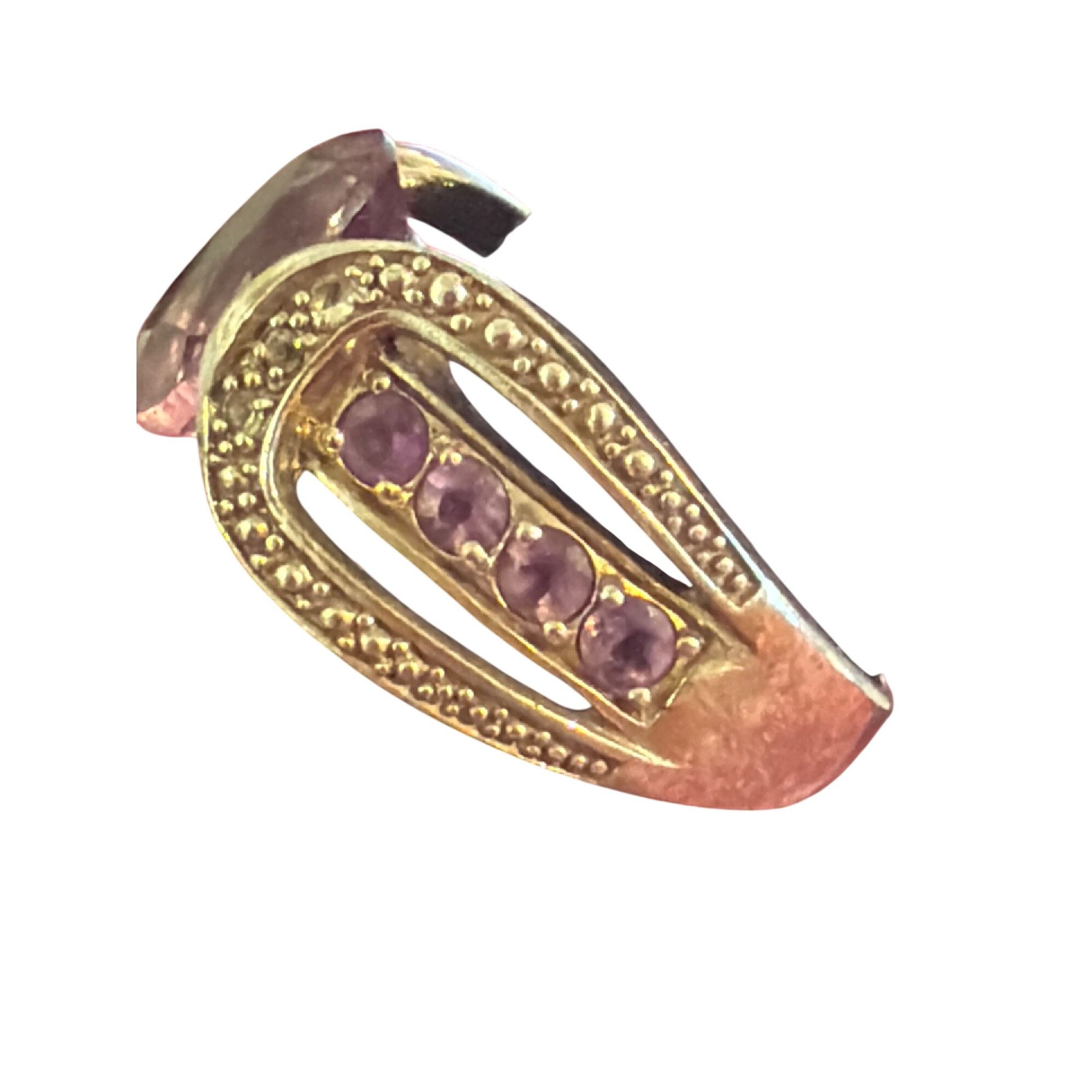 Other Vintage Amethyst Sterling Silver Ring Oval Center Stone Spin Size ONE SIZE - 3 Thumbnail