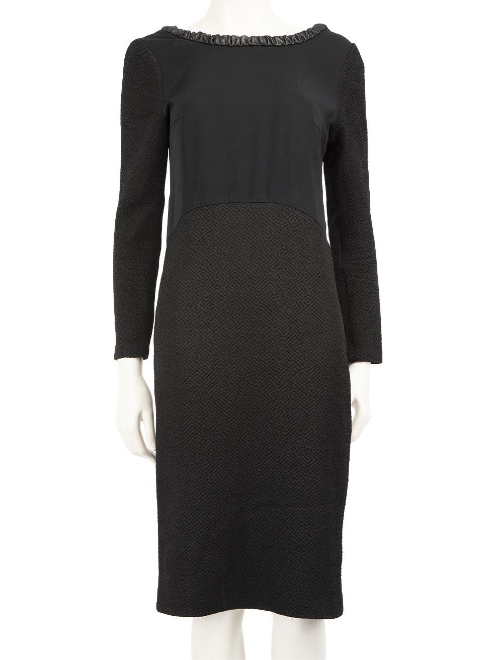 Maje Black Faux Leather Trim Long Sleeve Dress Size M / US 6-8 / IT 42-44 - 1 Thumbnail