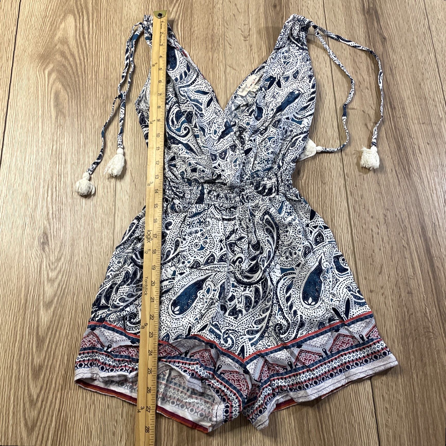 Vintage BeBop Tie Dye Sleeveless Romper Shorts Set for Teens, Blue & White, Casual Bohemian Beach Summer Spring, Size Small Size S / US 4 / IT 40 - 3 Thumbnail