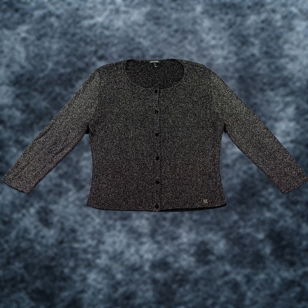 Escada VINTAGE Escada Cardigan Sweater Womens Large Black Gold Metallic Button Front Wool Italy Size L / US 10 / IT 46 - 1 Thumbnail