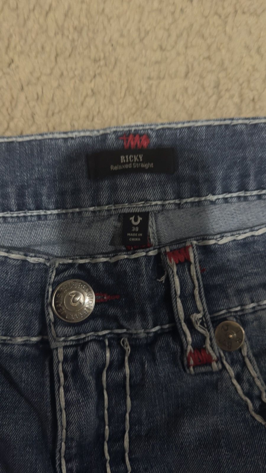 True Religion × Vintage True Religion jeans white stitch with hint of red Size US 38 / EU 54 - 7 Thumbnail