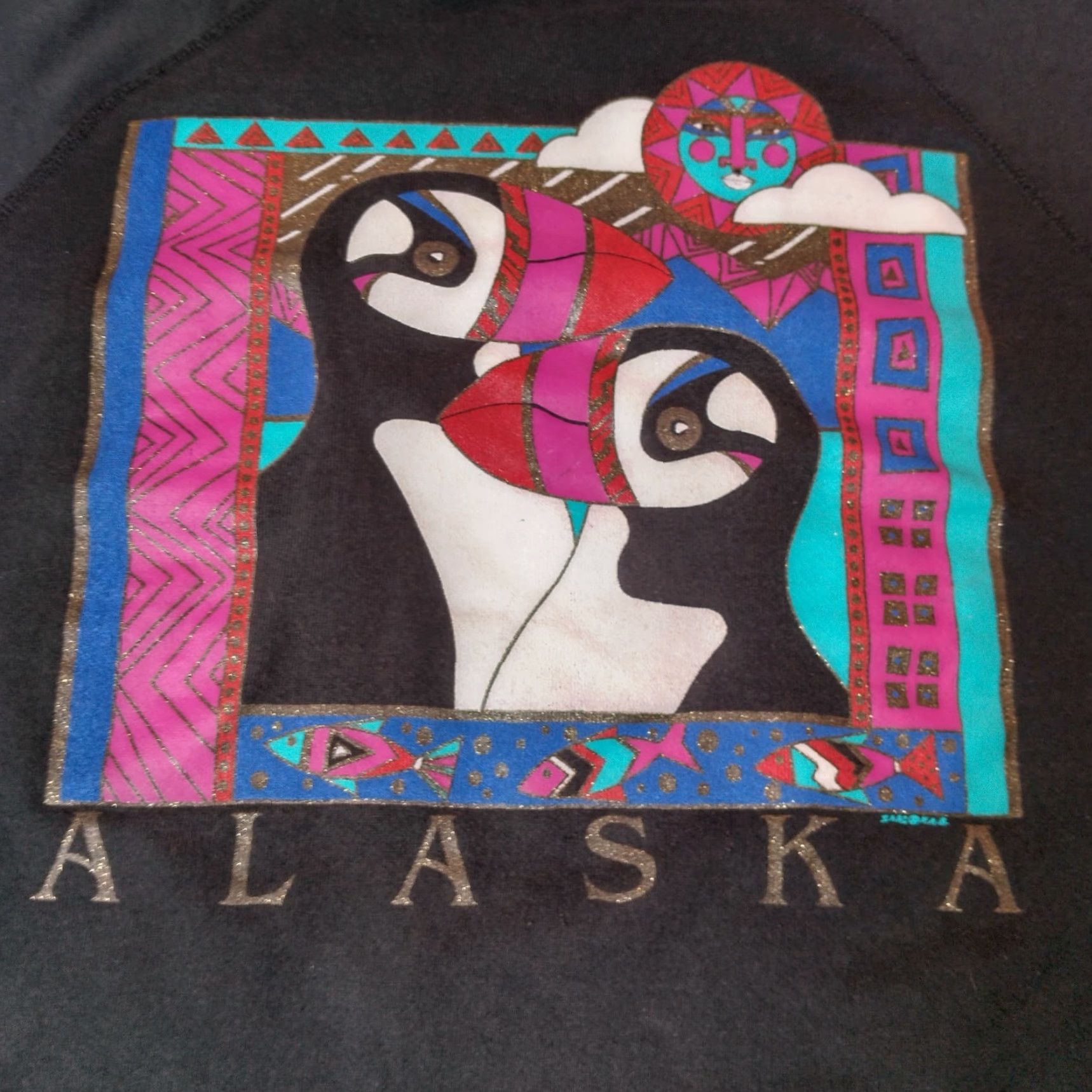 Hanes Vintage Hanes 1990s Alaska Penguins Sweatshirt Women Large Black Knit Pullover Collared Glitter Activewear Size L / US 10 / IT 46 - 4 Thumbnail