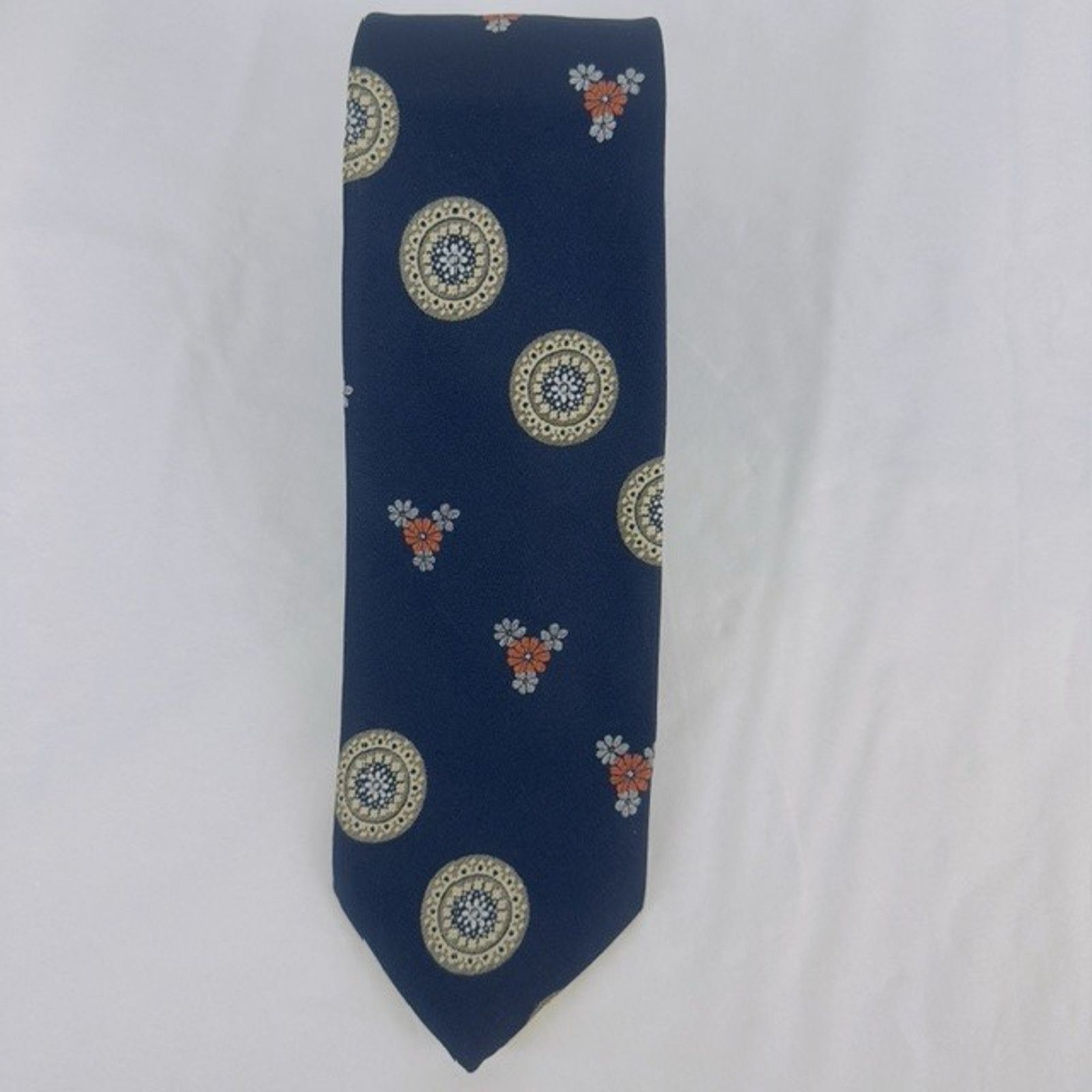 Other Damon Necktie Navy w/Floral Disk & Bouquets Union Preppy VTG Size ONE SIZE - 13 Thumbnail