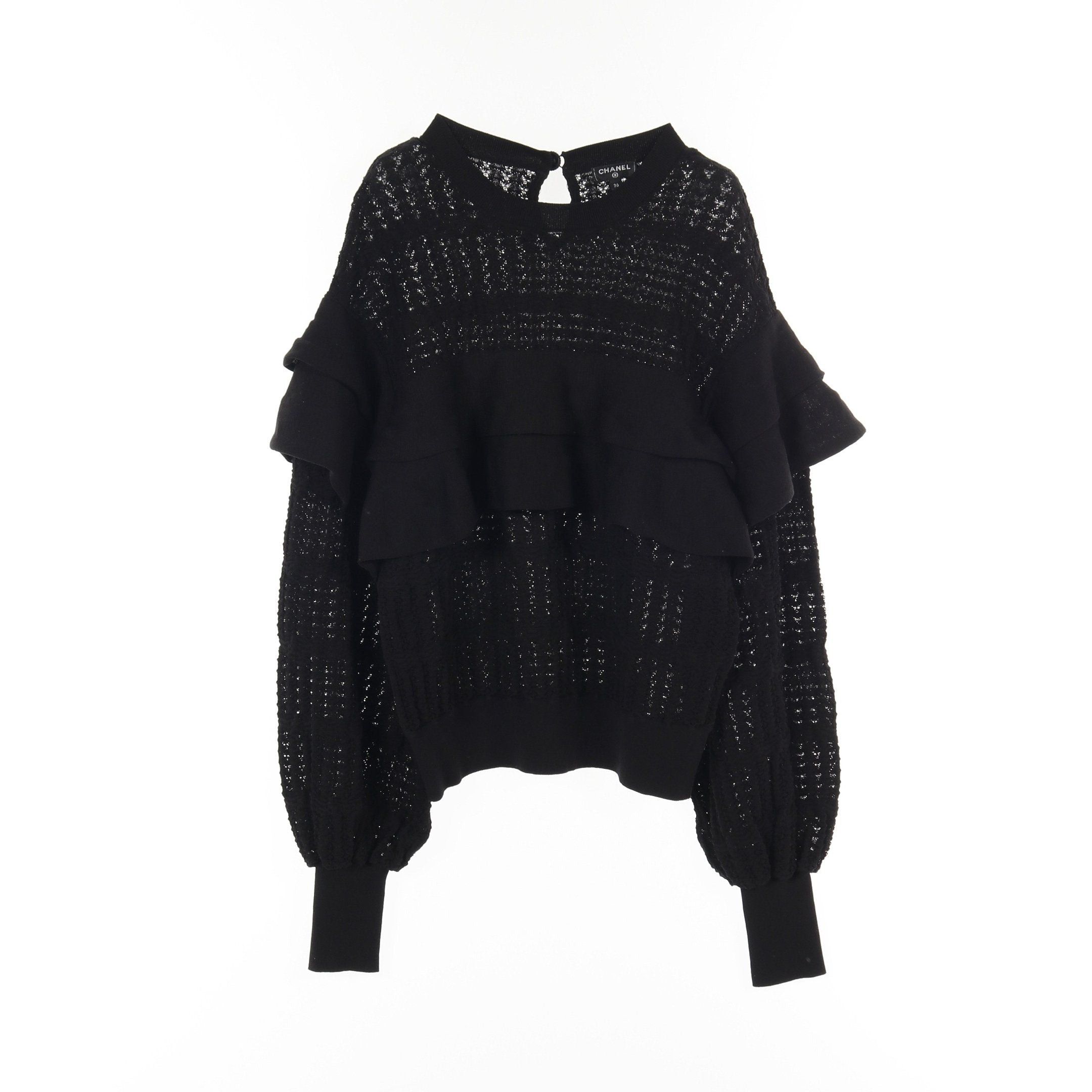 Chanel Chanel Cocomark Button Frill Knit Cotton Black Size ONE SIZE - 1 Thumbnail