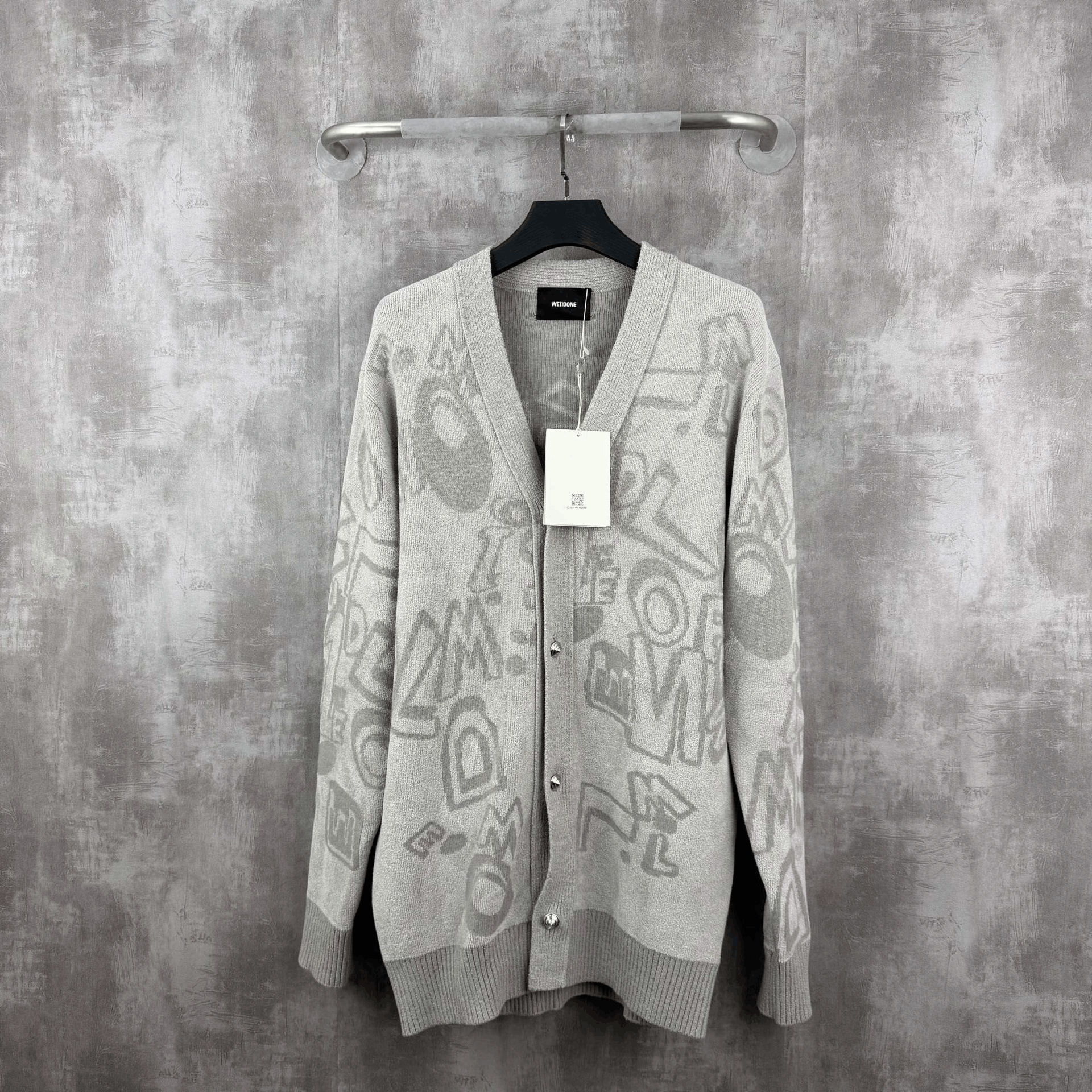 WE11DONE Welldone Gray Graffiti Wool Cardigan Size M / US 6-8 / IT 42-44 - 1 Thumbnail