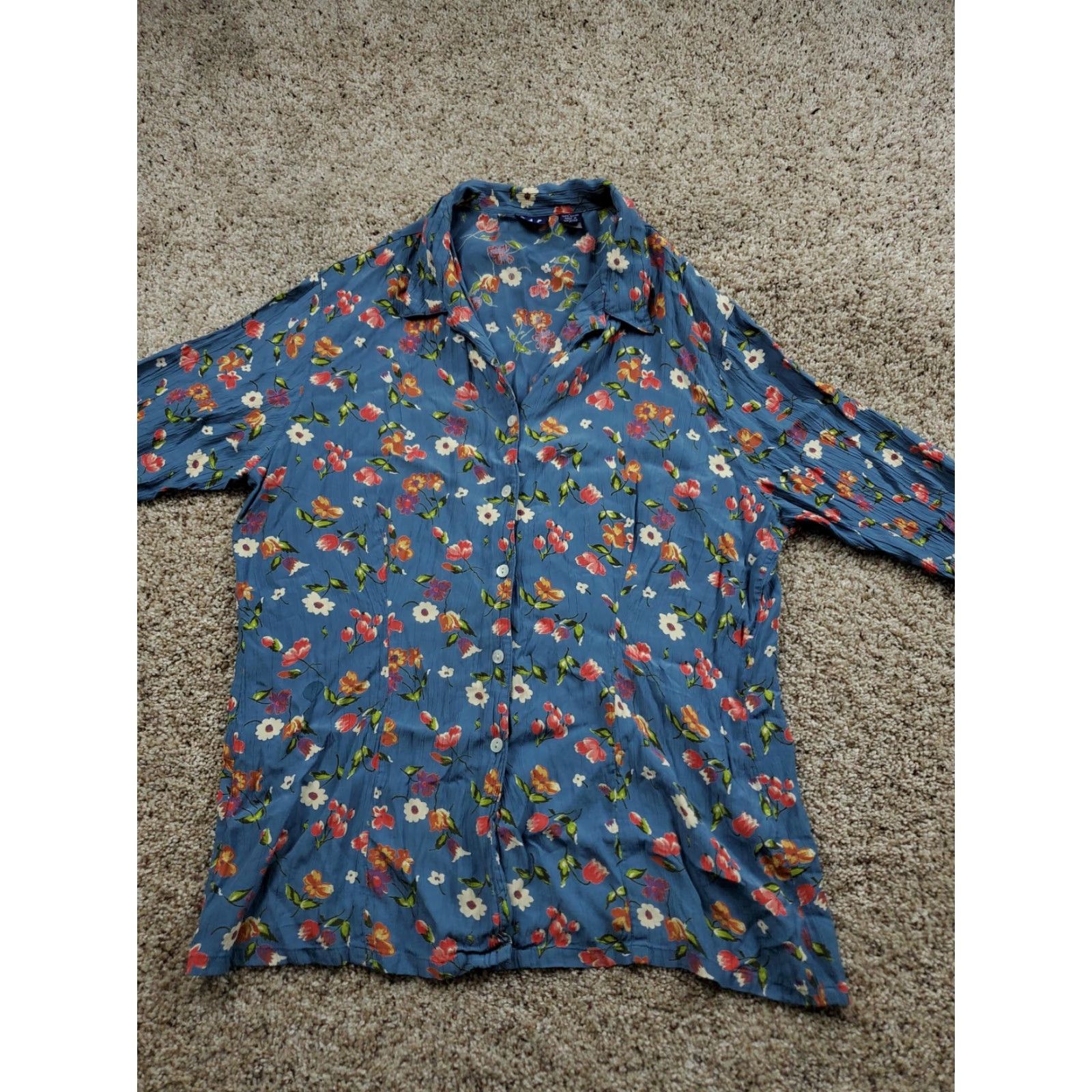 Gap VINTAGE GAP Shirt Womens Large Blue Floral Button Up Long Sleeve Rayon Top Size L / US 10 / IT 46 - 3 Thumbnail