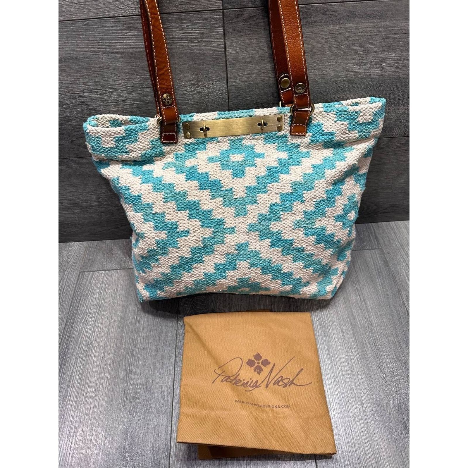 Patricia Nash Patricia Nash Woven Chennai Tote Blue White Bag B000583 Size ONE SIZE - 6 Thumbnail