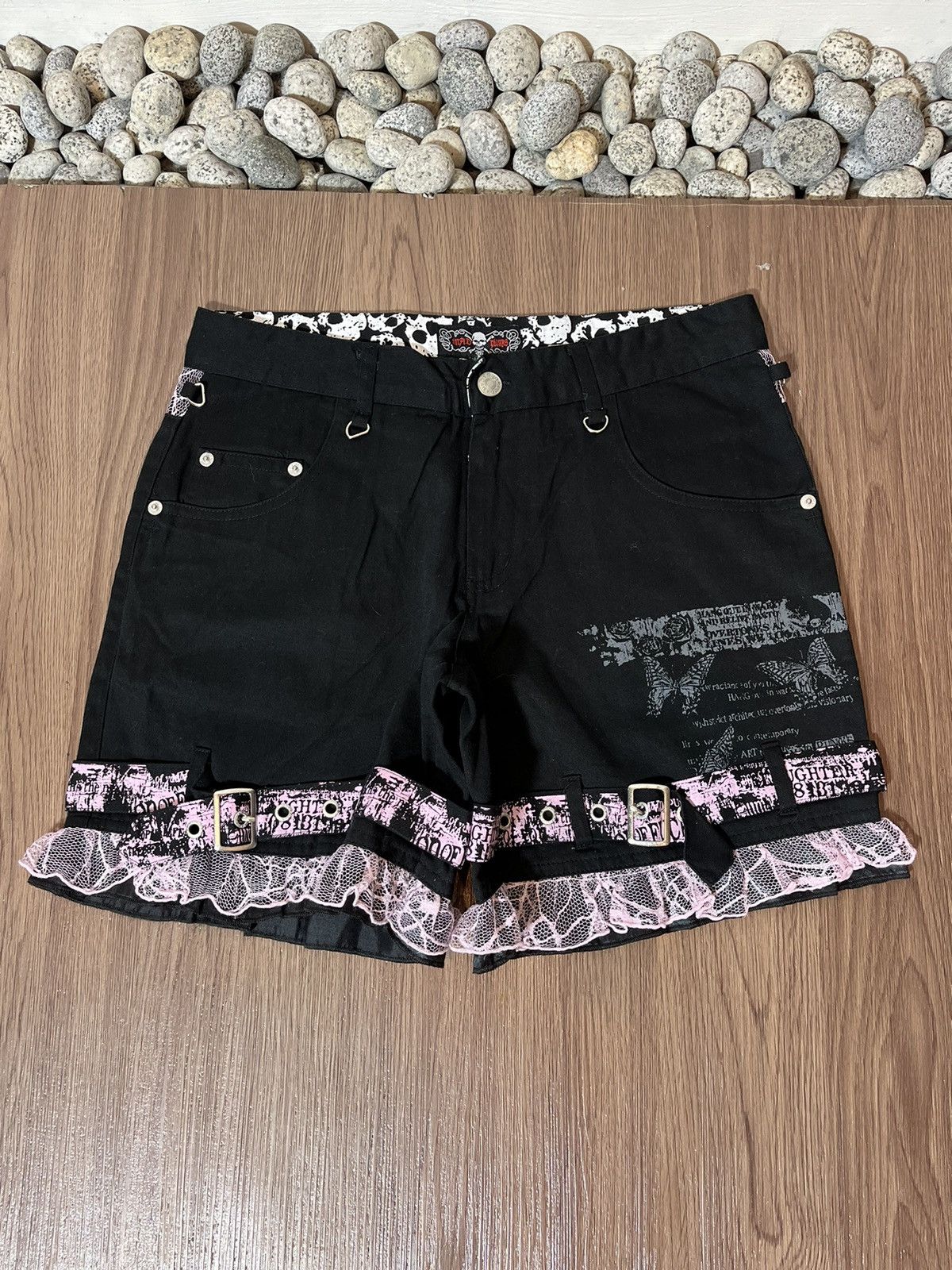 Beauty Beast × Japanese Brand × Seditionaries Mad Punks poem pink strap brocade Y2K short pant Size 31" - 1 Thumbnail