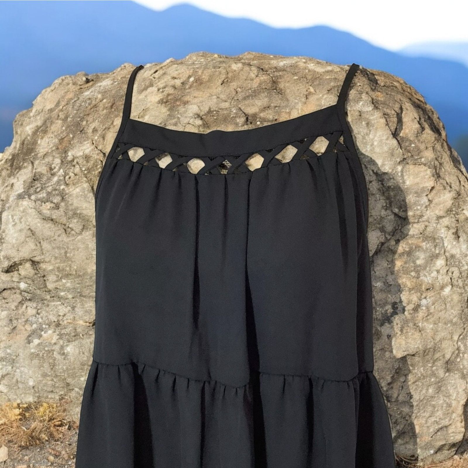 Other Lily Rose Black Chiffon Peplum Top Crisscross Cutout - Small Size S / US 4 / IT 40 - 2 Thumbnail