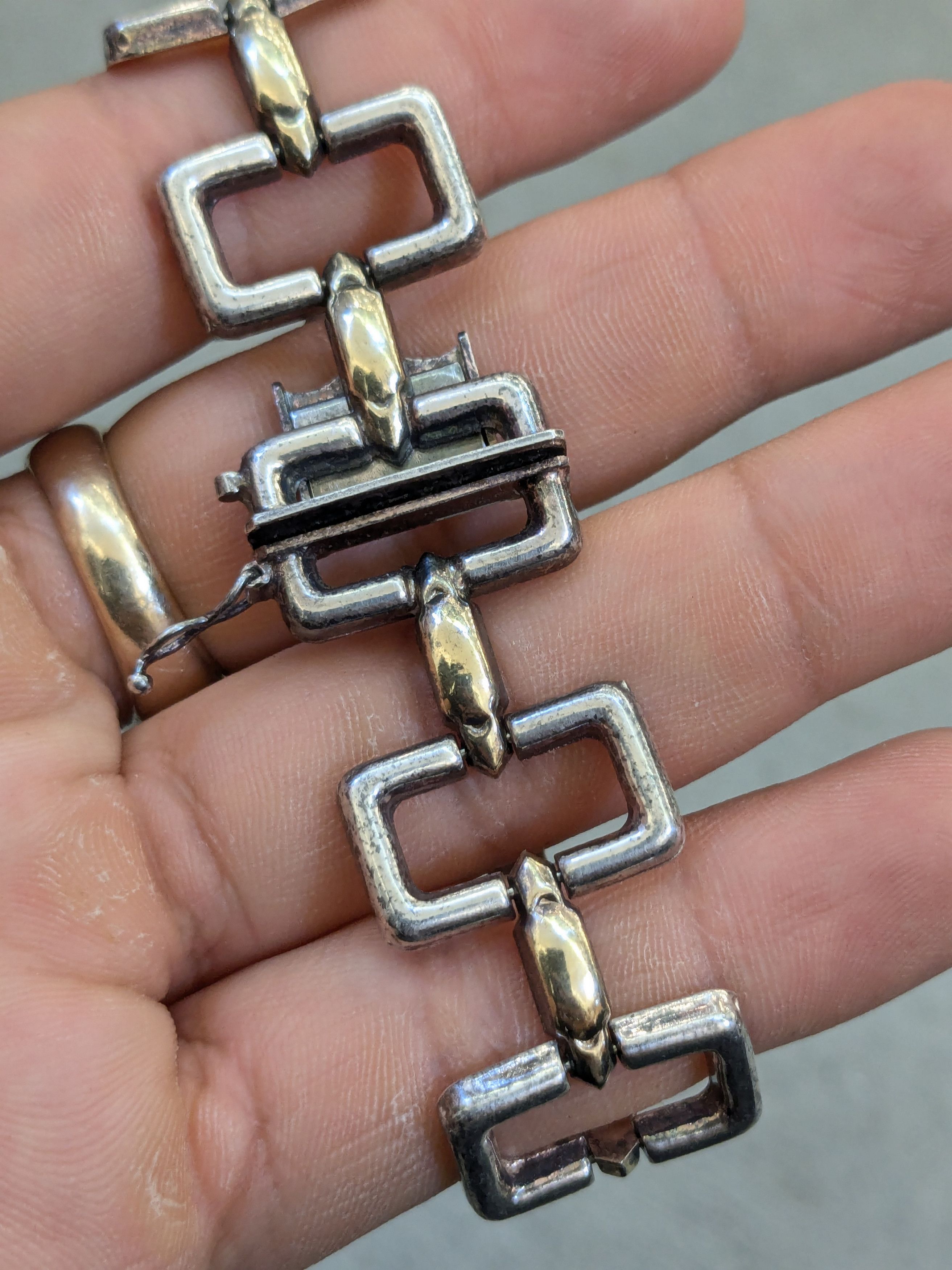 Vintage Vintage Sterling Silver Bracelet Rectangle Two Tone Italy Size ONE SIZE - 13 Thumbnail