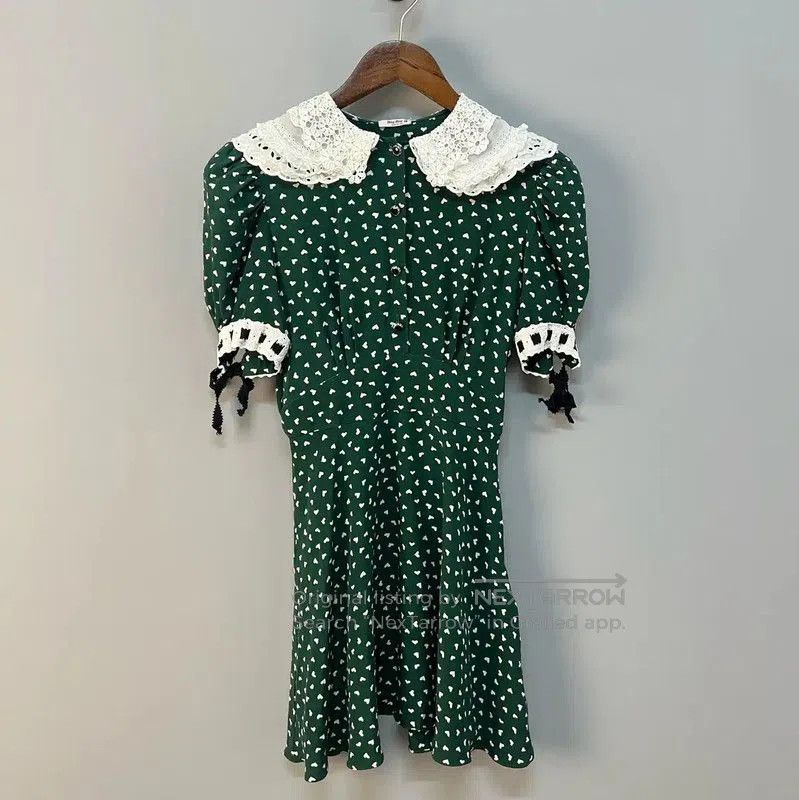 Miu Miu Miu Miu Green Silk Dress with White Collar . Size M / US 6-8 / IT 42-44 - 1 Thumbnail