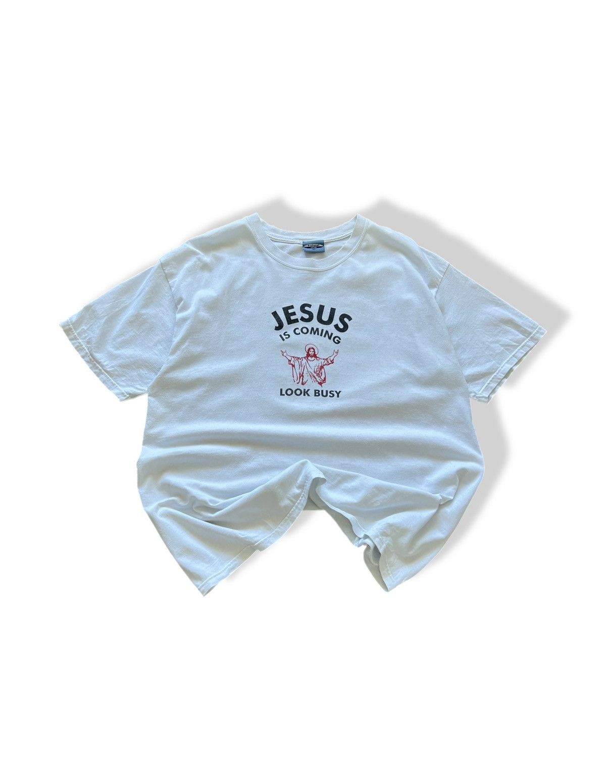 Vintage RARE Vintage Jesus Coming Look Busy Single Stitch Shirt Size US XL / EU 56 / 4 - 1 Thumbnail