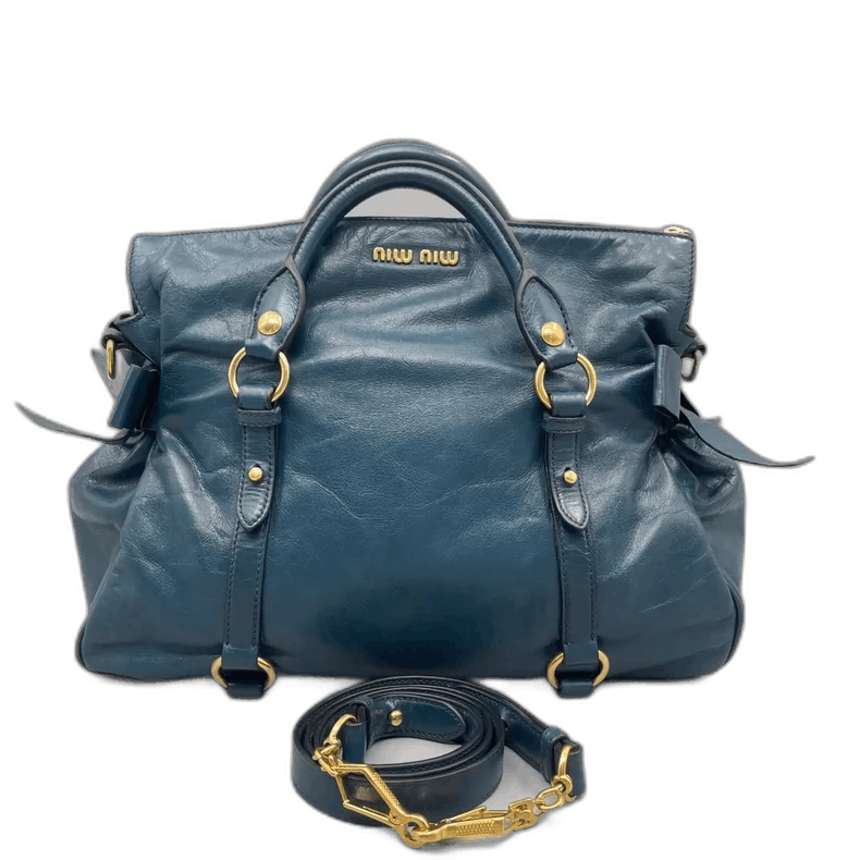 Prada Miumiu Oil Wax Leather Tote Bag in Blue, Women's