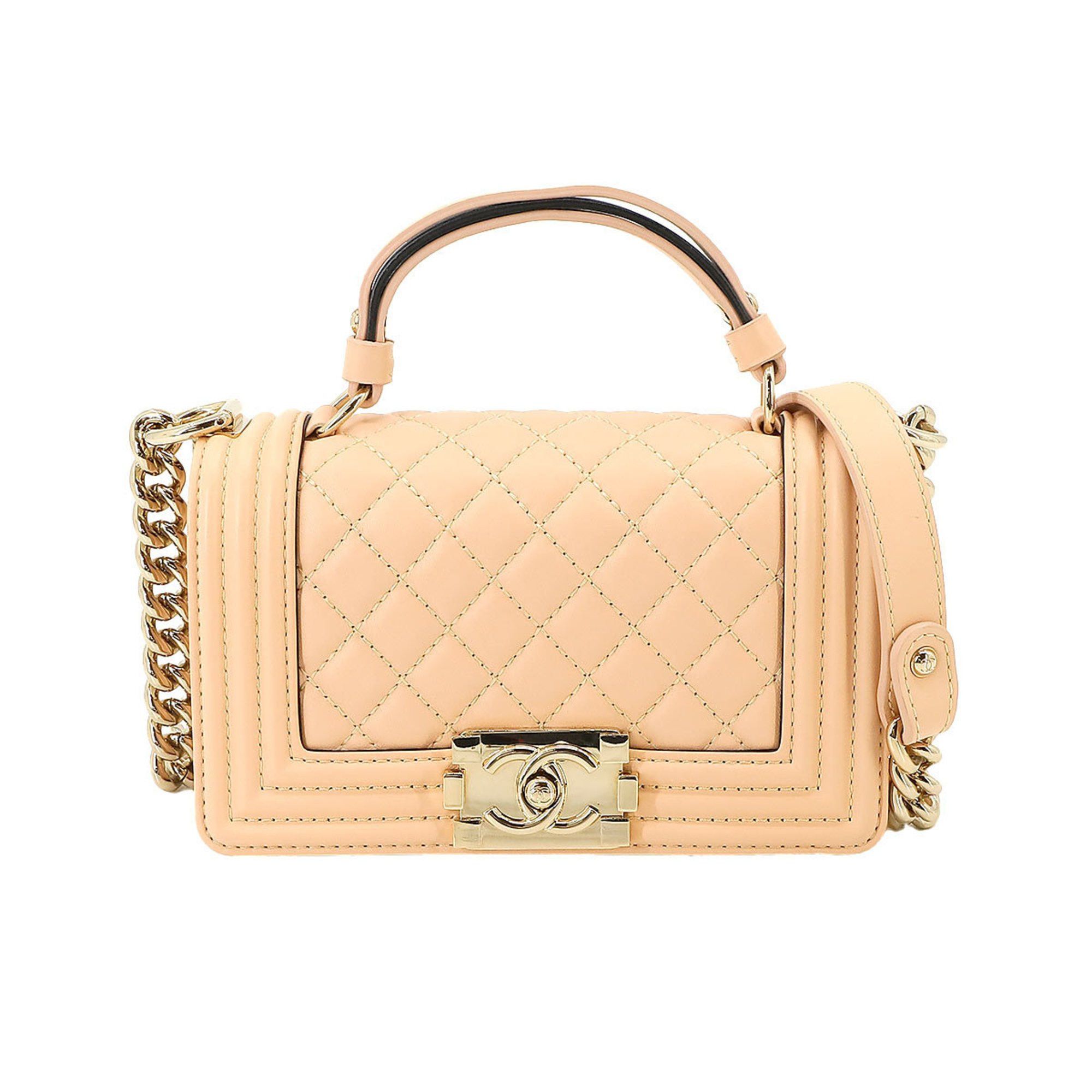 image of Chanel Boy Chanel Small 2Way Hand Chain Shoulder Bag Leather Beige Gold Hardware, Women's