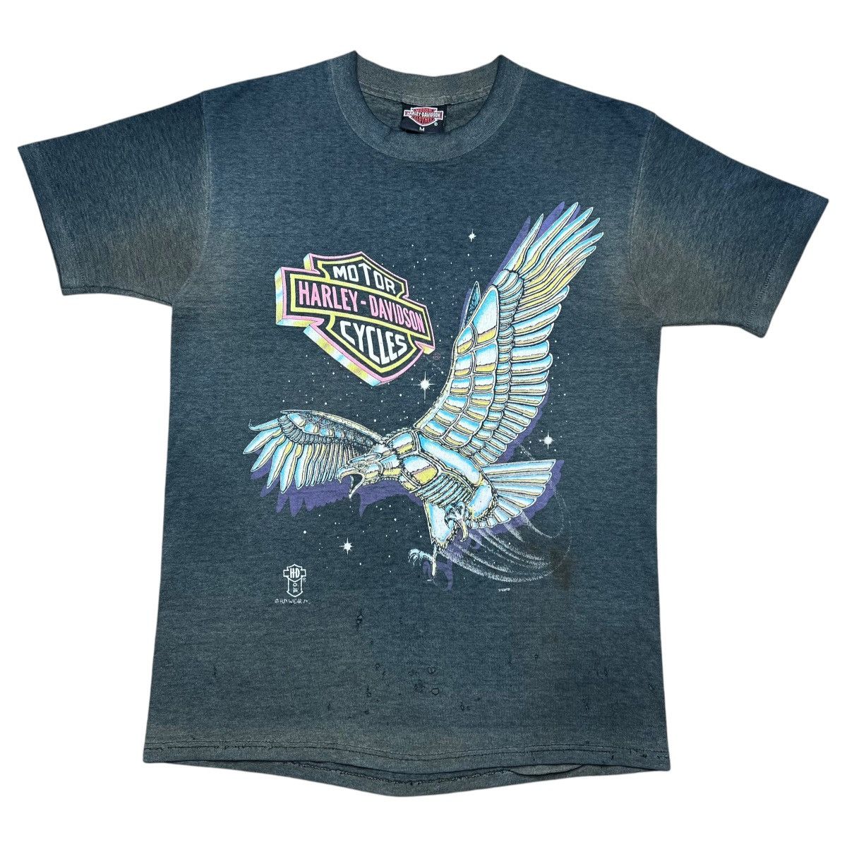 Harley Davidson Vintage 1990s Harley Davidson Chrome Eagle Neon Logo T-Shirt Size US M / EU 48-50 / 2 - 1 Thumbnail